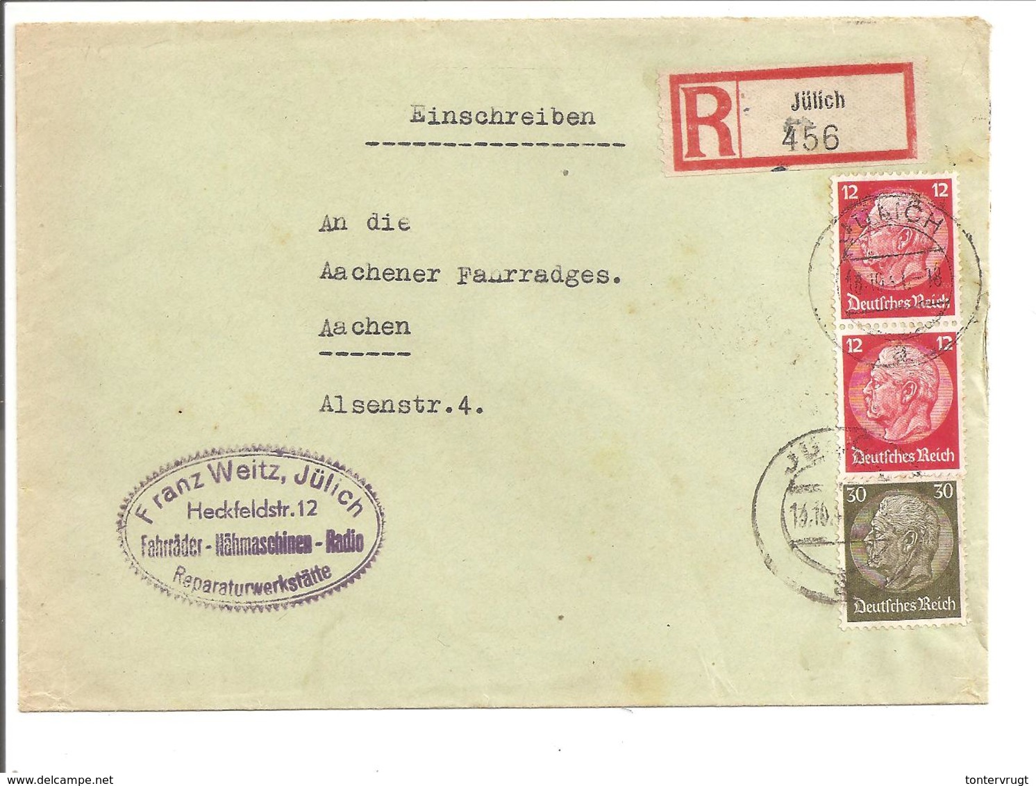 Einschreiben Jülich. Fahrräder-Nähmaschinen-Radio - Covers & Documents