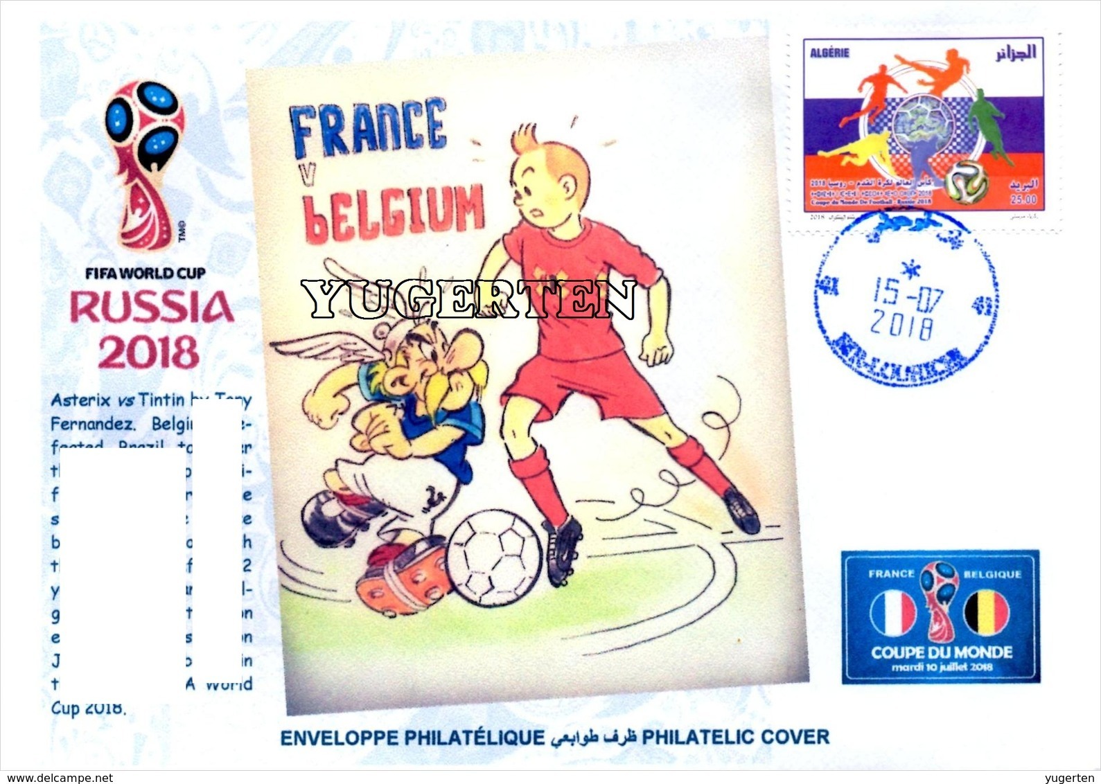 ARGELIA 2018 - Philatelic Cover Tintin Asterix FIFA Football World Cup Russia 2018 Fußball France Belgique Belgium - Bandes Dessinées