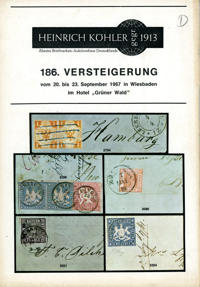 186. Köhler Briefmarken Auktion 1967 - Auktionskatalog Mit Den Bildtafeln - Auktionskataloge