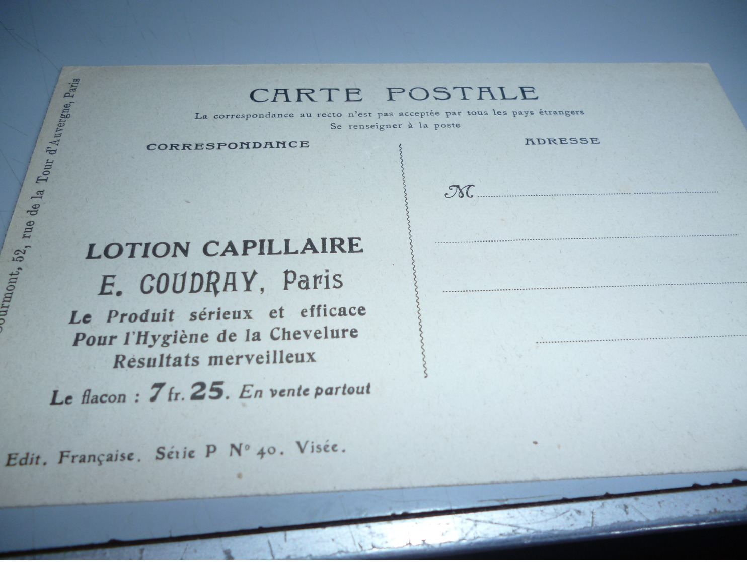 Carte Postale ON NE PASSE PASSE PAS J'AI MON 75 Carte Publicitaire  Lotion Capilaire  1915 - 1914-18