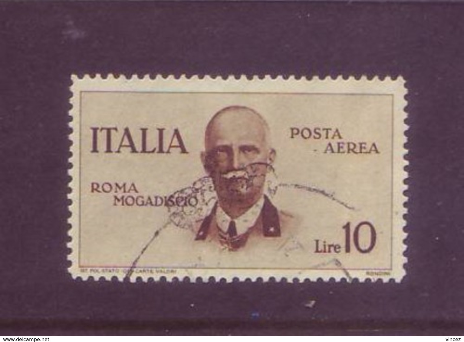 Italia 1934 - Volo Roma-Mogadiscio, Posta Aerea 10 Lire Bruno. Usato - Posta Aerea