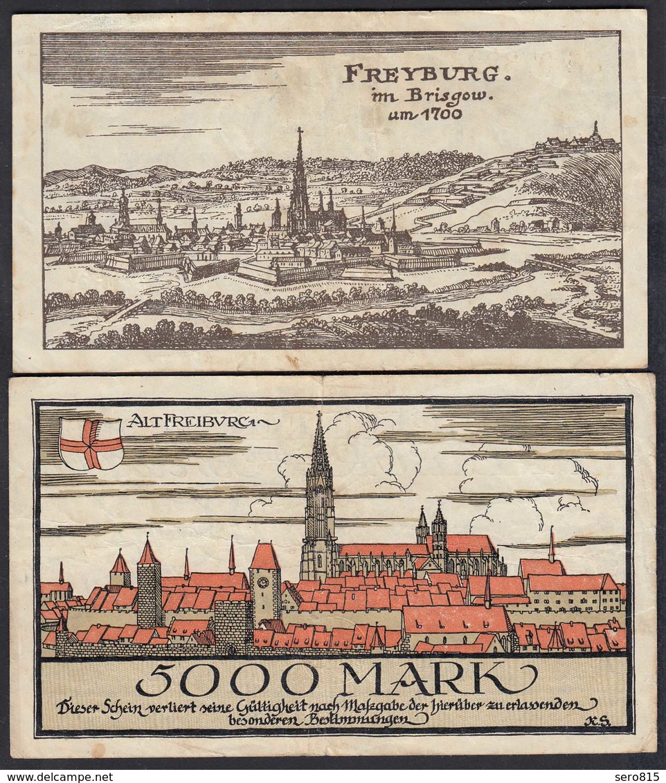 Freiburg I.Br. 5000 + 500 Hundert Tausend Mark Notgeld Banknoten 1923  (23197 - Sonstige & Ohne Zuordnung