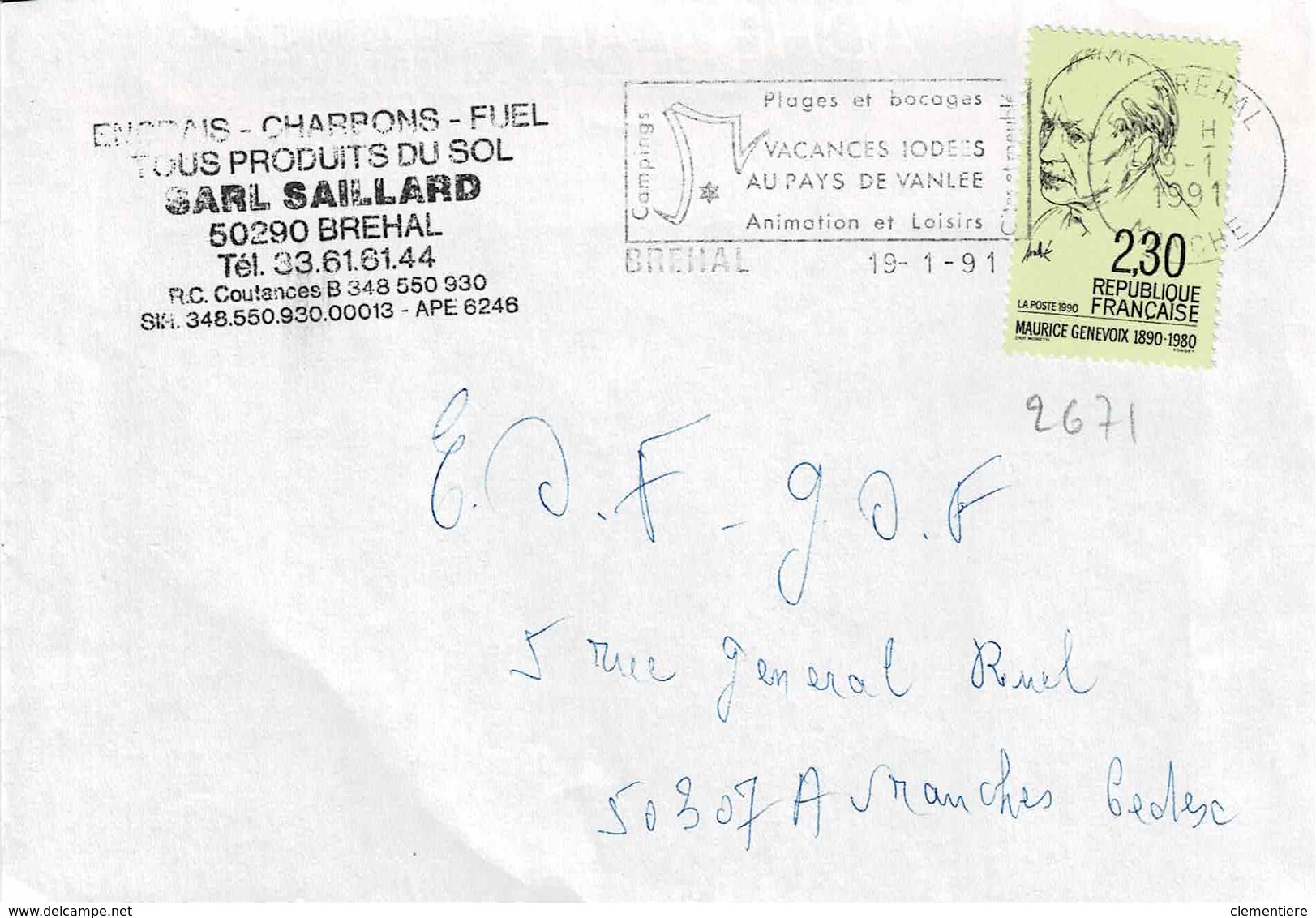 TP N° 2671seul  Sur Enveloppe  De Bréhal - 1961-....
