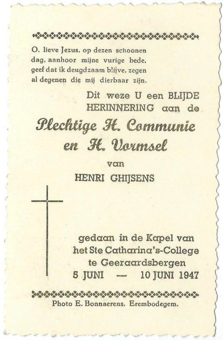 Sinte Catharina's College Geeraardsbergen -1947- Henri Ghijsens- Pl. Communie - Religion & Esotérisme