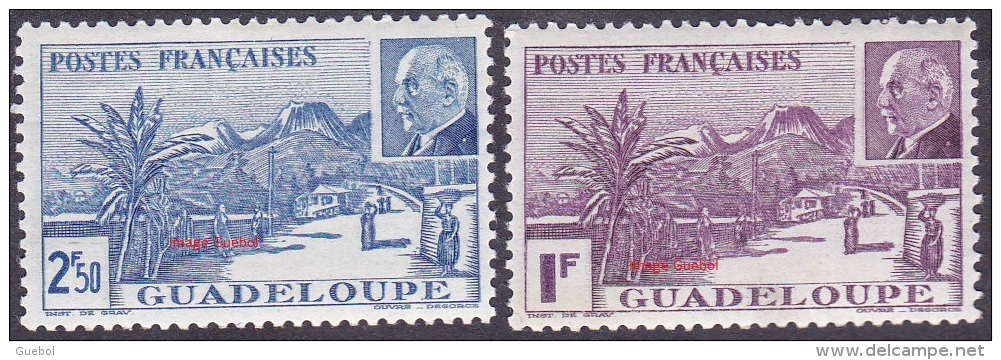Colonie Fr. Maréchal Pétain Détail De La Série ** Guadeloupe N° 161 Et 162 Grande Soufrière - 1941 Série Maréchal Pétain