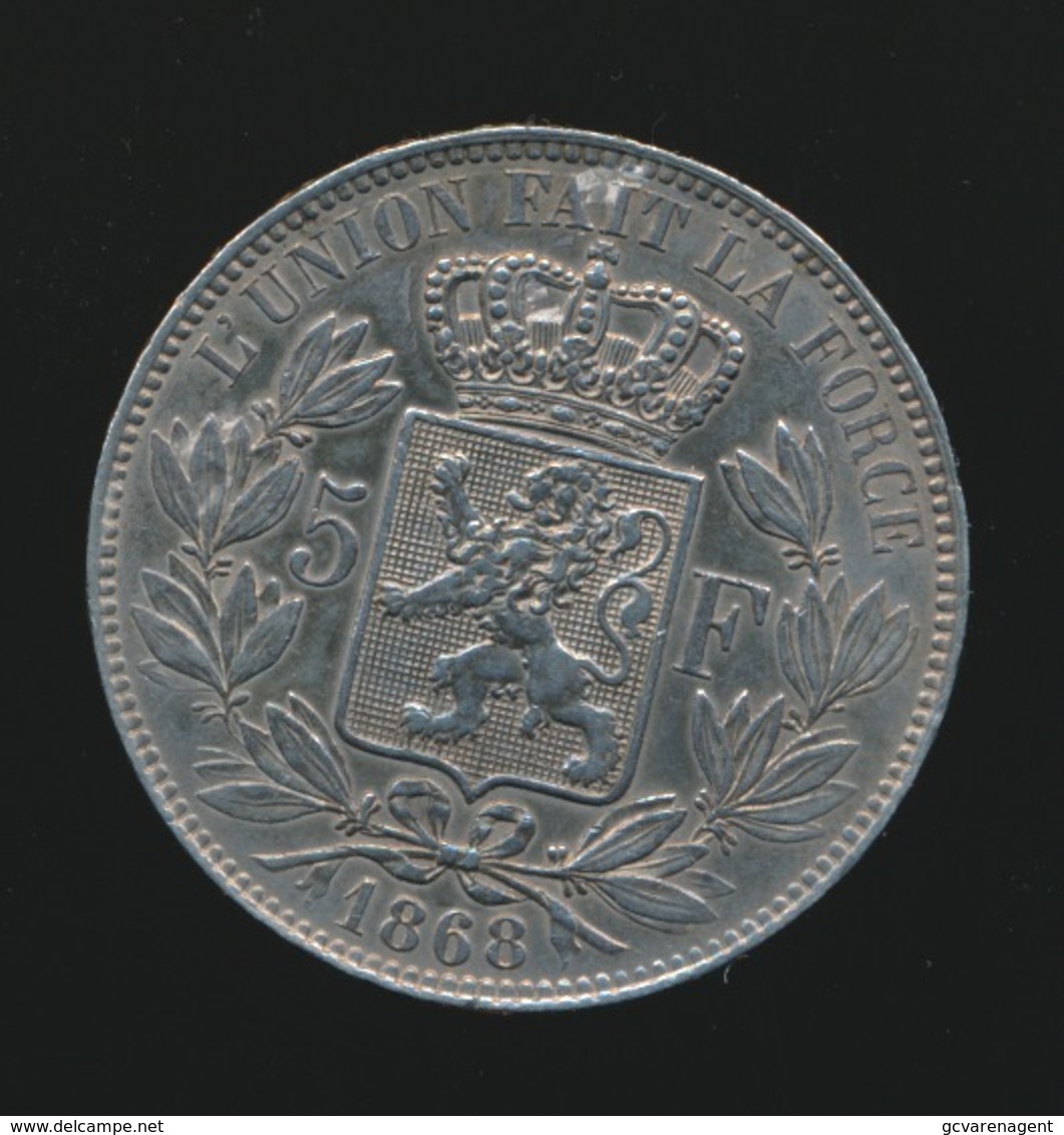 LEOPOLD II  5 FRANC 1868    2 SCANS - 5 Francs