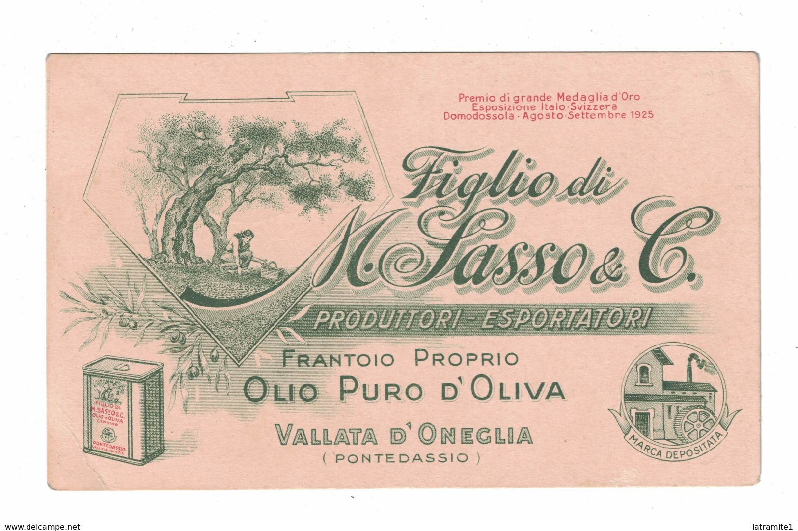 CARTOLINA POSTALE CARTONCINO PUBBLICITARIO FIGLIO DI M. SASSO PRODUTTORI ESPORTATORI OLIO OLIVA - Pubblicitari