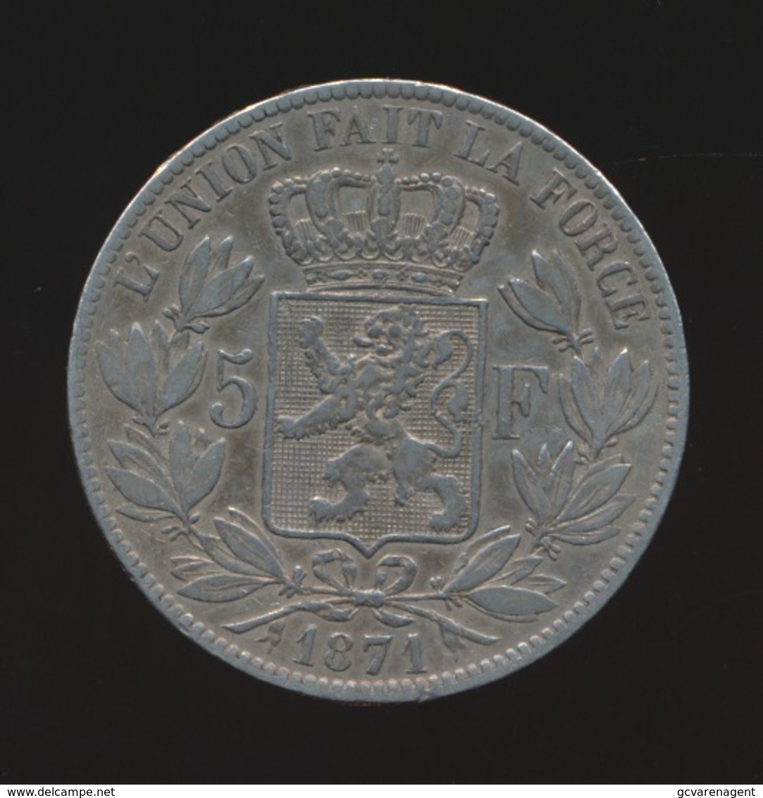 LEOPOLD II  5 FRANC 1871    2 SCANS - 5 Francs