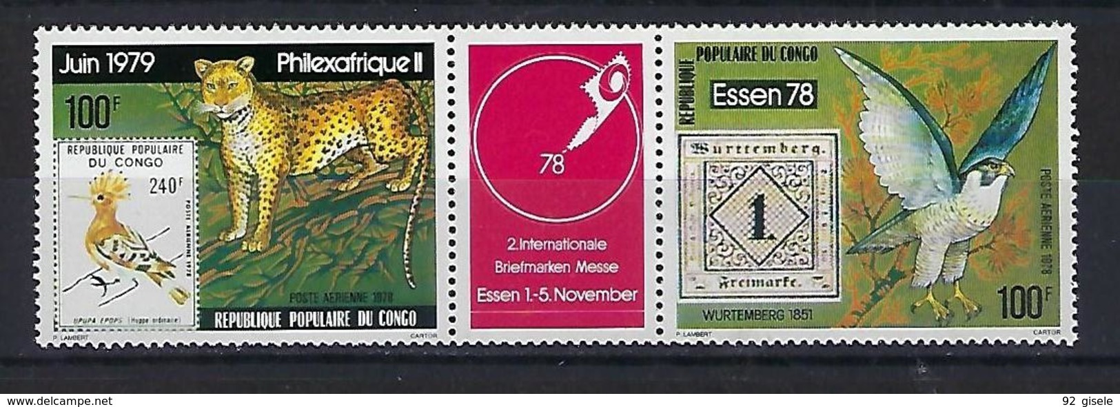 Congo Aerien YT 244A (PA) Triptyque " Philexafrique II " 1978 Neuf** - Nuevas/fijasellos