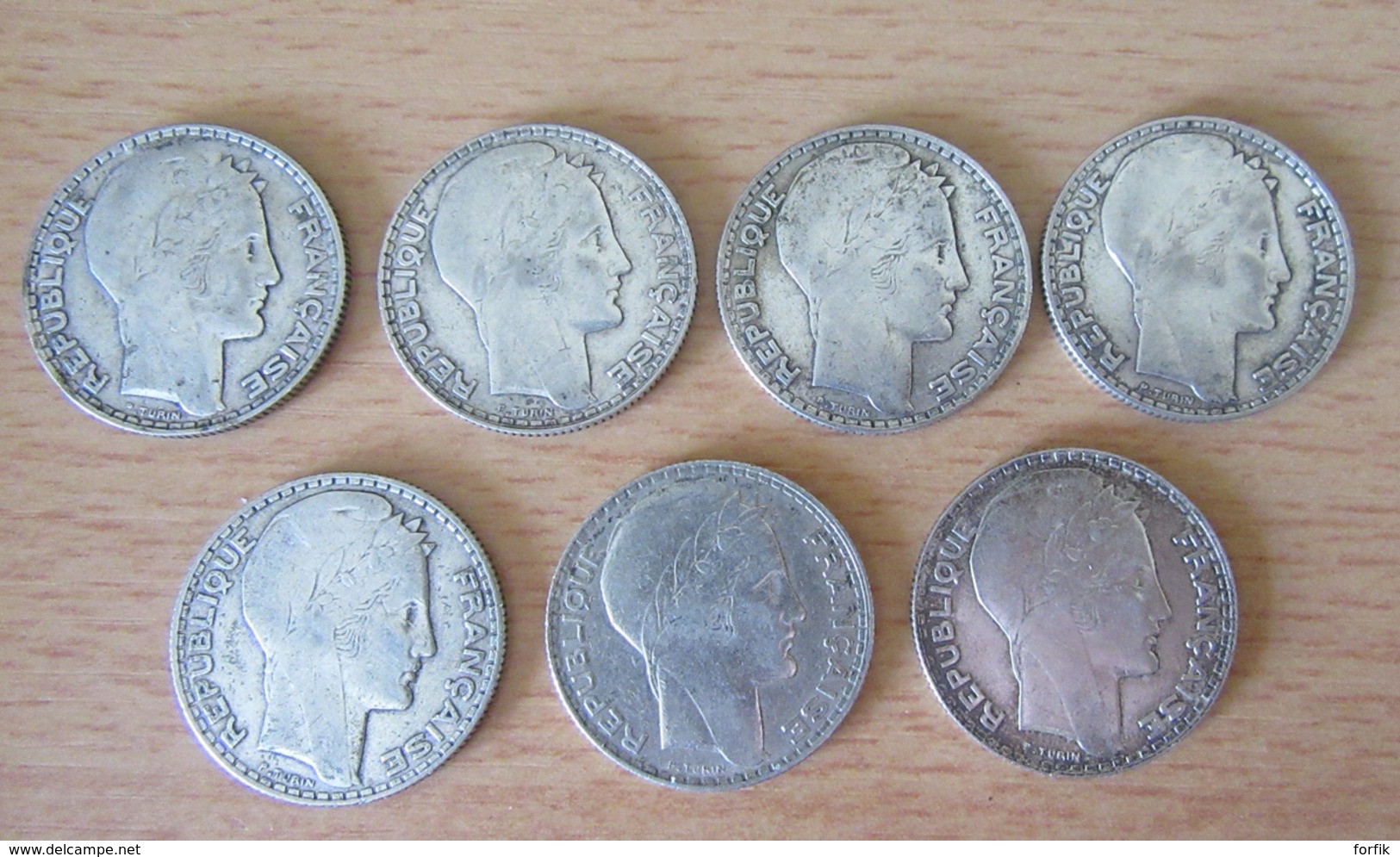 France - Lot De 7 Monnaies 10 Francs Turin En Argent - 1929 / 1938 - Achat Immédiat - Autres & Non Classés