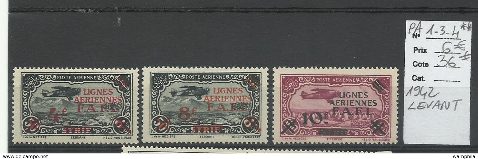 Levant, P.A. YT N° 1, 3, 4 Neufs ** MNH Cote 36€ - Unused Stamps