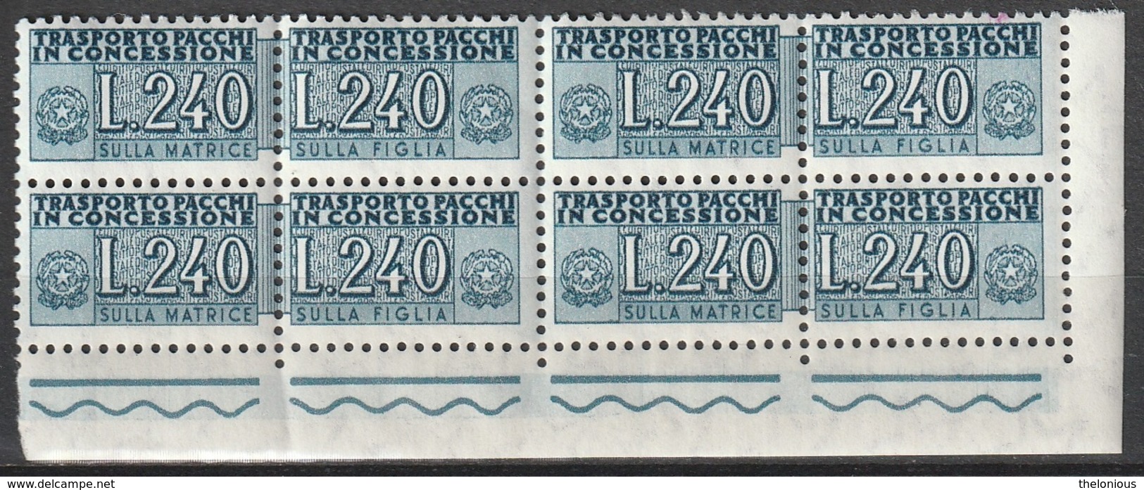 # Italia 1955/81 - Trasporto Pacchi In Concessione Lire 240 Quartina D'angolo MNH ** - Consigned Parcels