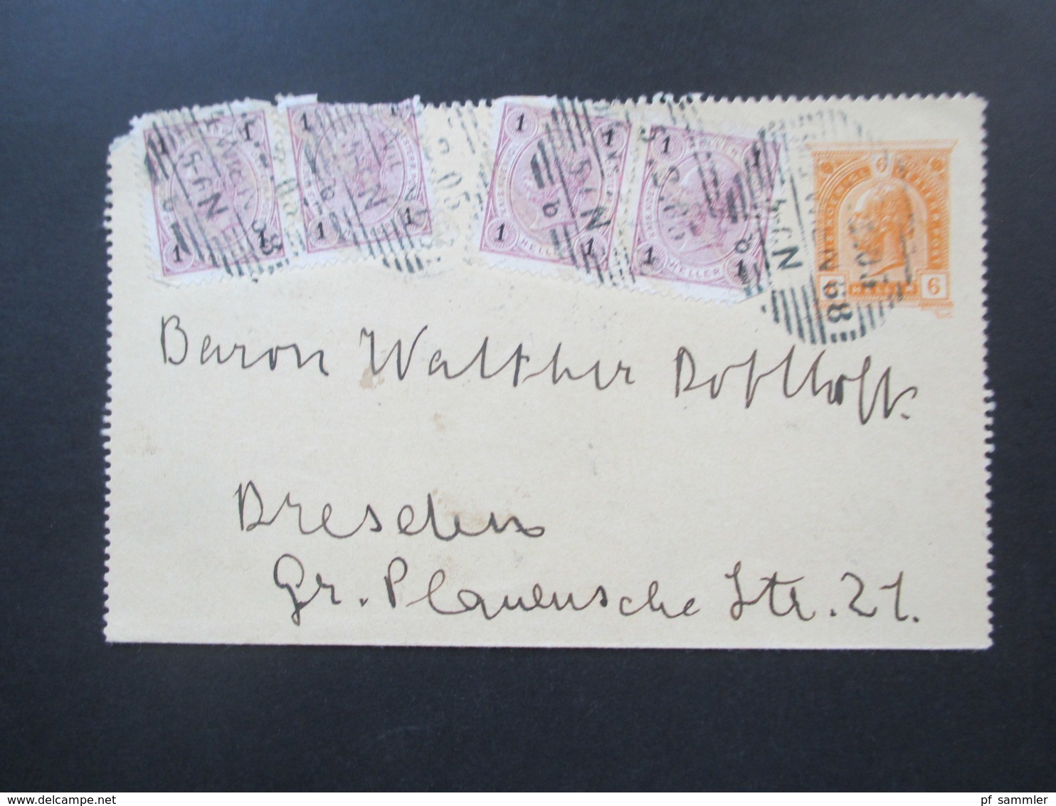 Österreich 1905 Kartenbrief K 44 Mit 4 Zusatzfrankaturen 4x Nr. 84 / 2x Waag. Paare Auslandsbrief Nach Dresden Mit Ak St - Briefe U. Dokumente