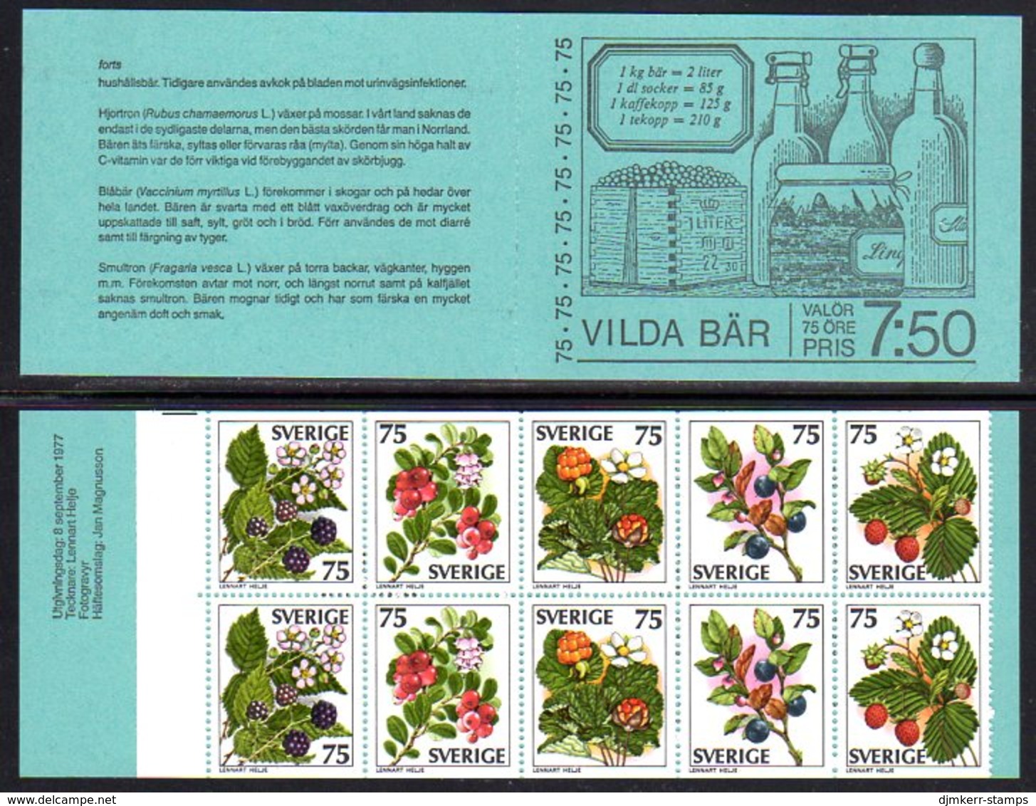 SWEDEN 1977 W[ld Berries Booklet MNH / **. Michel MH62 - 1951-80