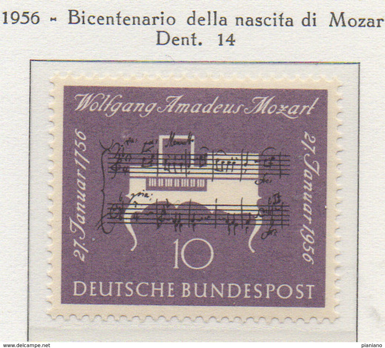 PIA - GERMANIA - 1956  : Bicentenario Della Nascita Di Mozart -   (Yv 105) - Ongebruikt