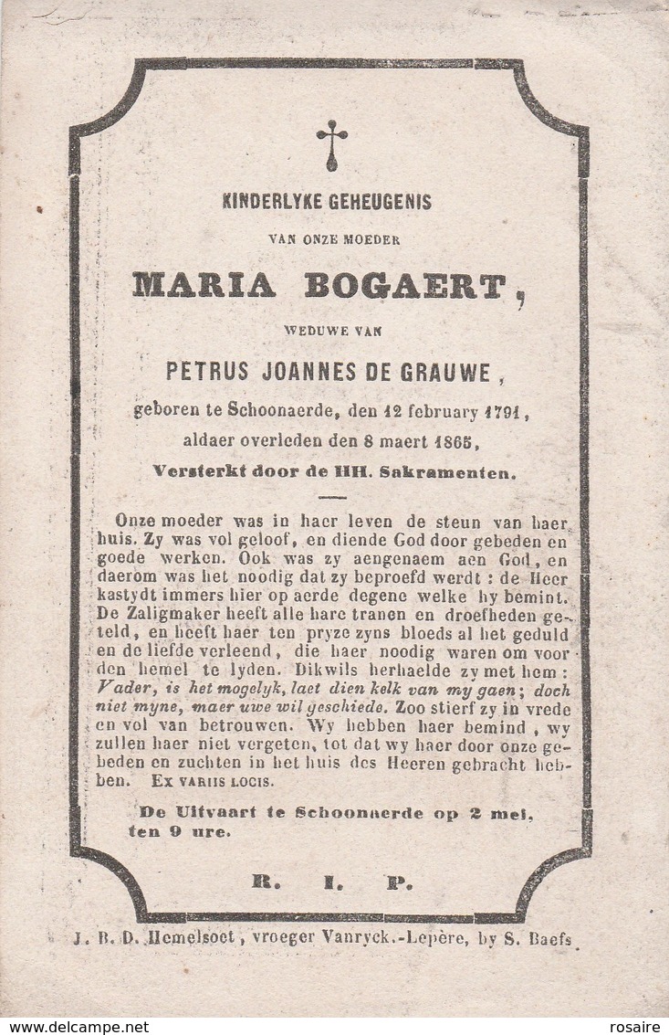 Maria Bogaert-schoonaerde 1791-1865 - Images Religieuses