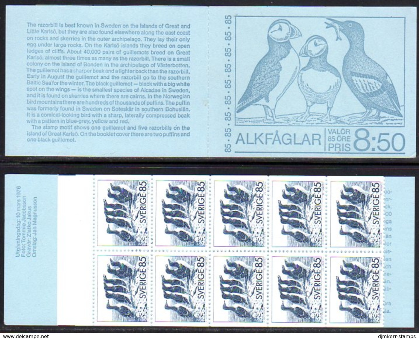 SWEDEN 1976 Seabirds Booklet  MNH / **. Michel 937D - 1951-80