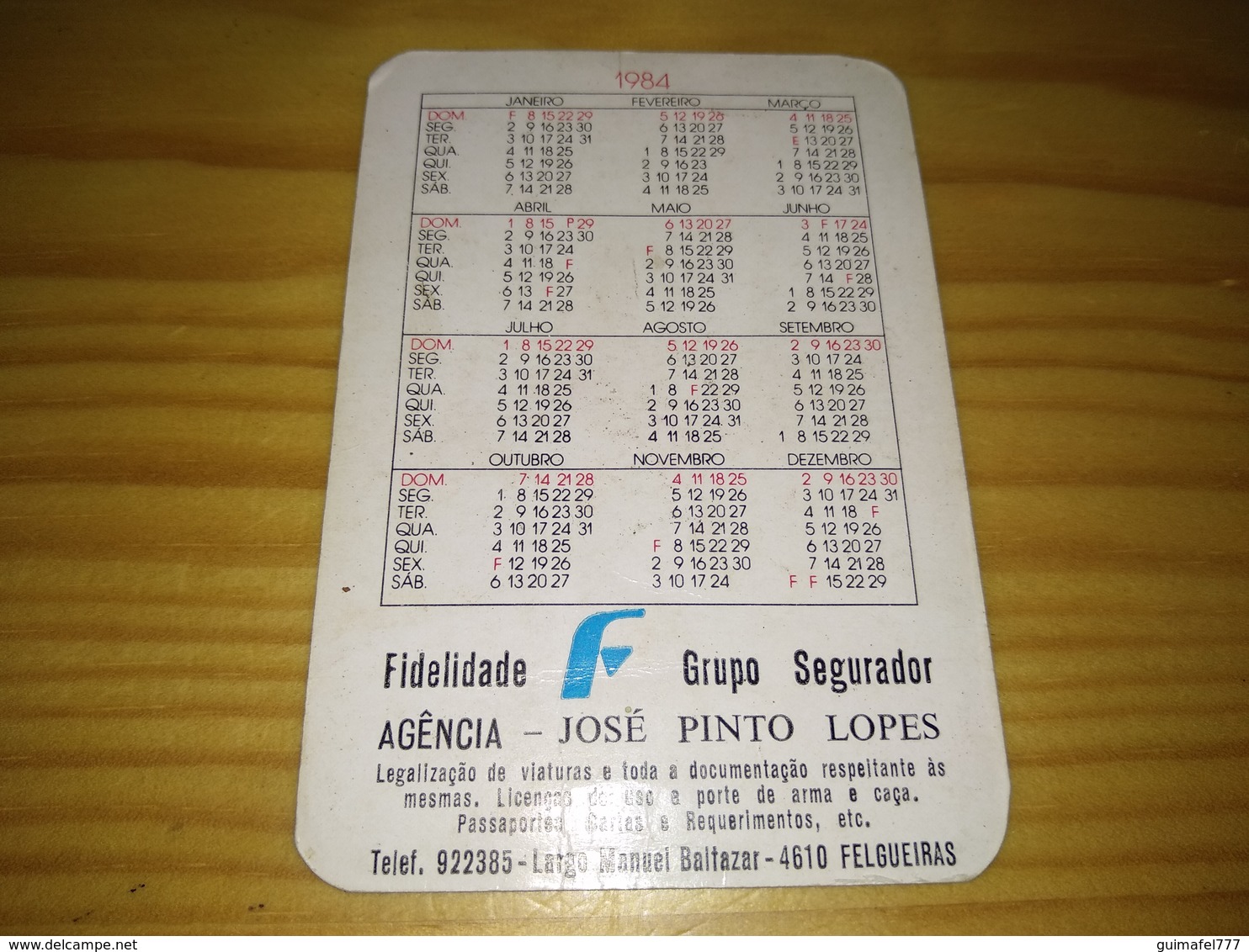 Portuguese Pocket Calendar, Calendário Português "Woman, Seguros Fidelidade" Felgueiras - Tamaño Pequeño : 1981-90