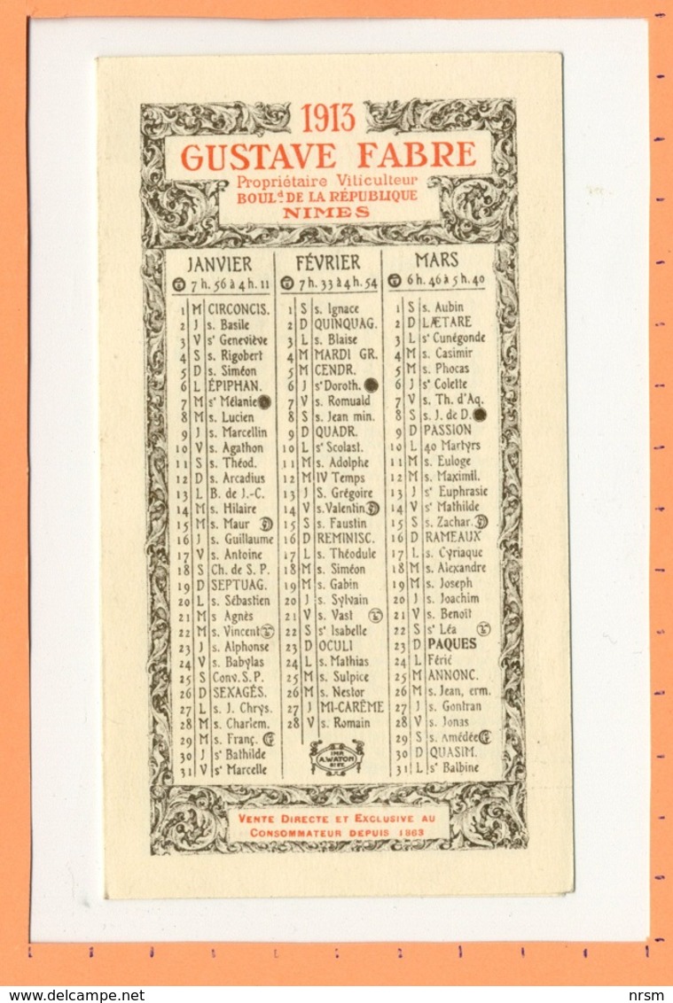 Calendrier 1913 - Gustave FABRE à Nîmes - Kleinformat : 1901-20