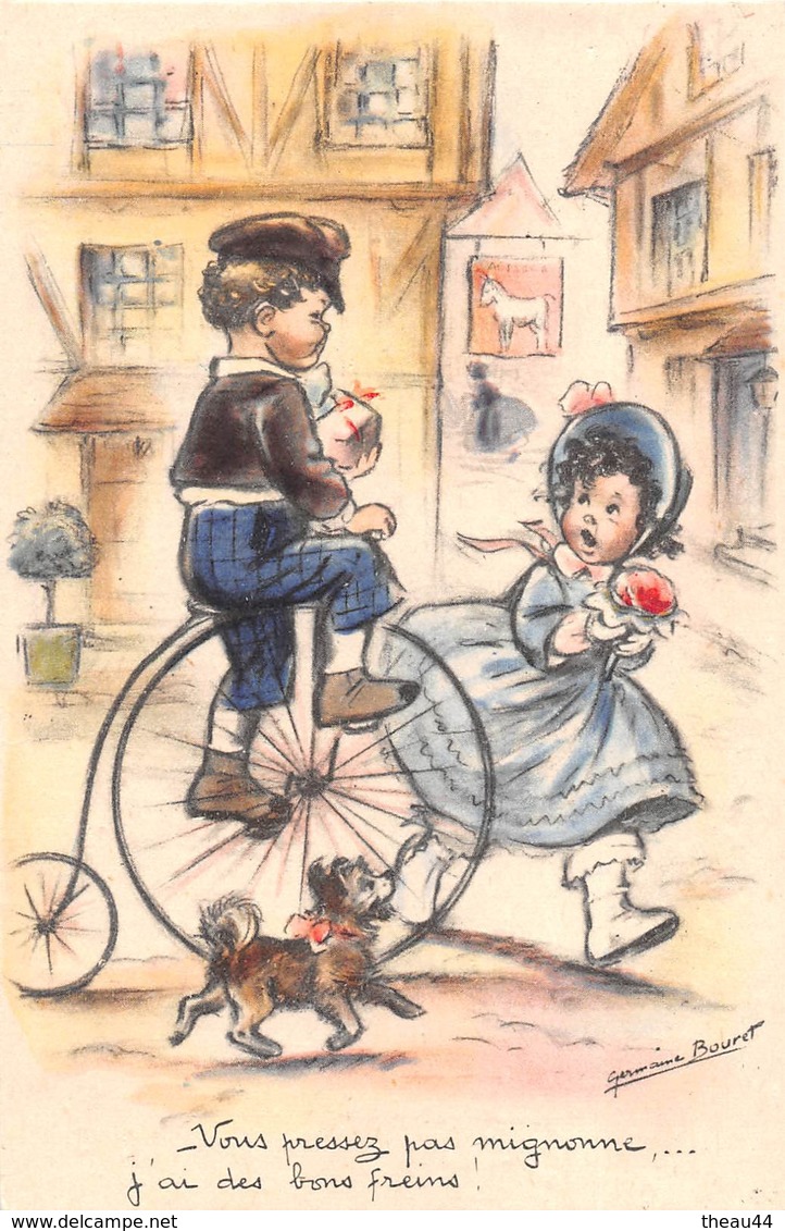 Illustrateur " Germaine BOURET "  -  Petit Garçon Et Petite Fille Avec Leur Chien  -  Grand-Bi , Vélo - Bouret, Germaine