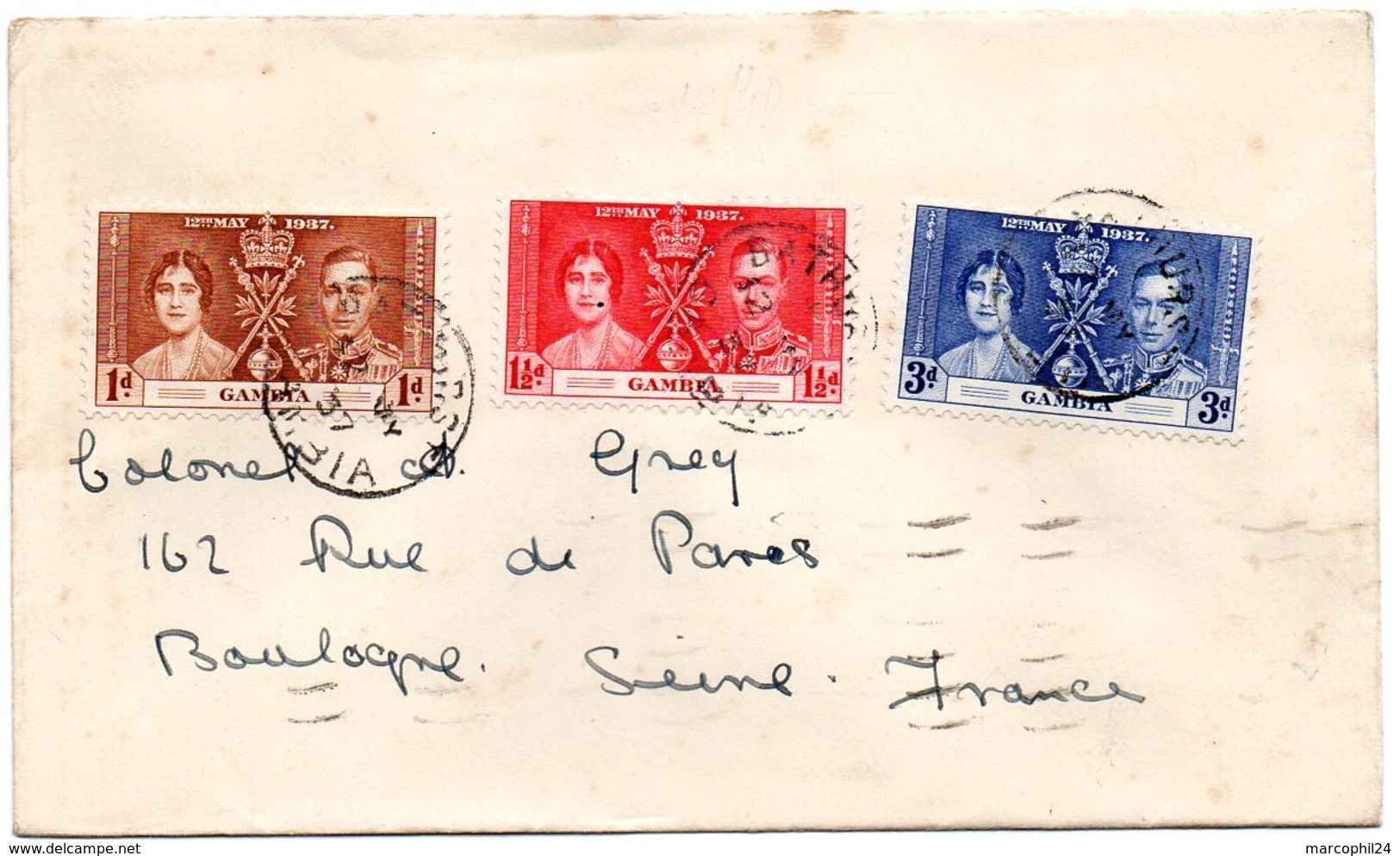 COMMONWEALTH / GAMBIA 1937 = CORONATION (COURONNEMENT GEORGES VI) COVER + SERIE COMPLETE N° 119 - 121 - Gambia (...-1964)