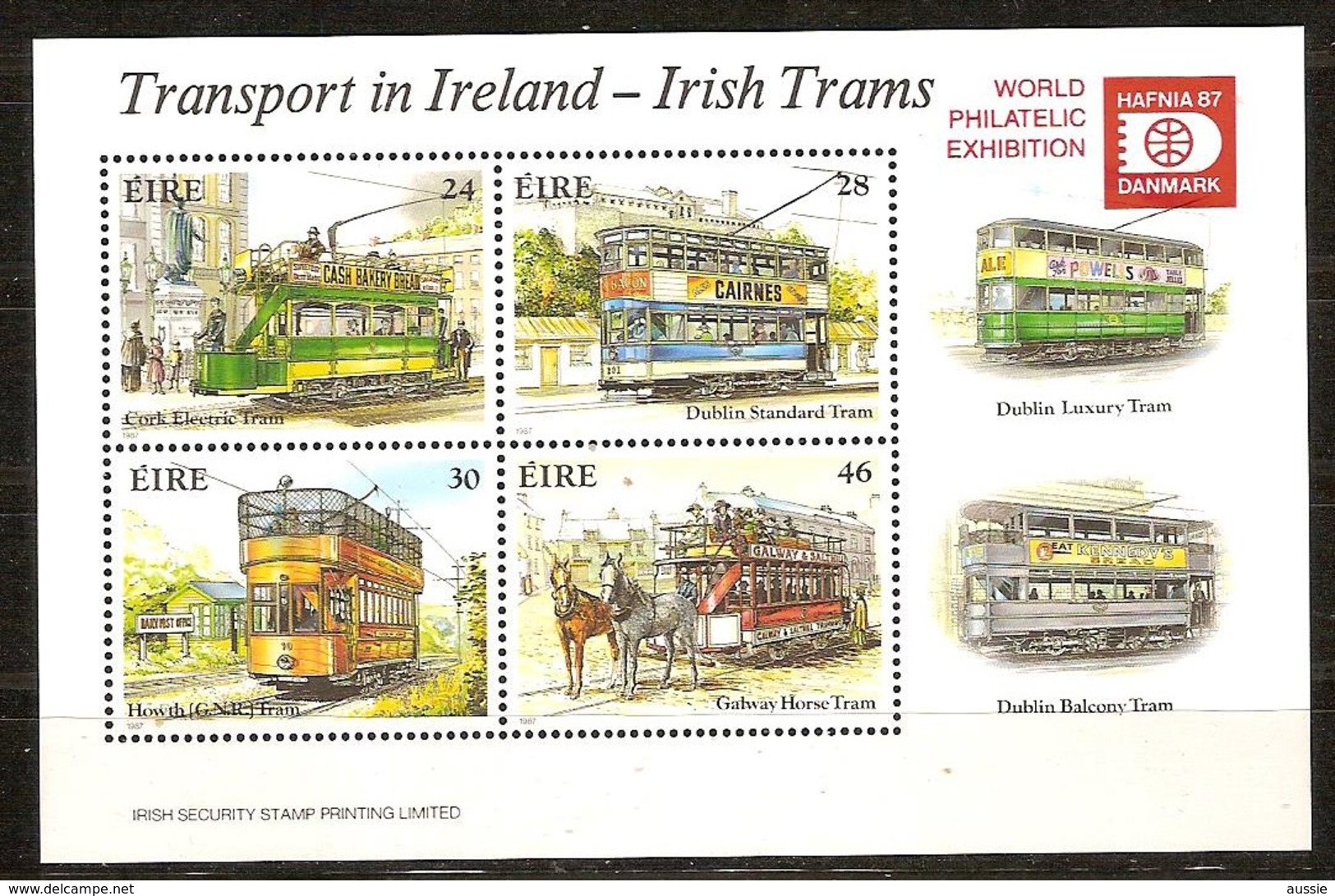 Ierland Irlande Ireland 1987 Yvertnr. Bloc 6 *** MNH Cote 10.00 Euro Tramways Hafnia 87 - Blocs-feuillets