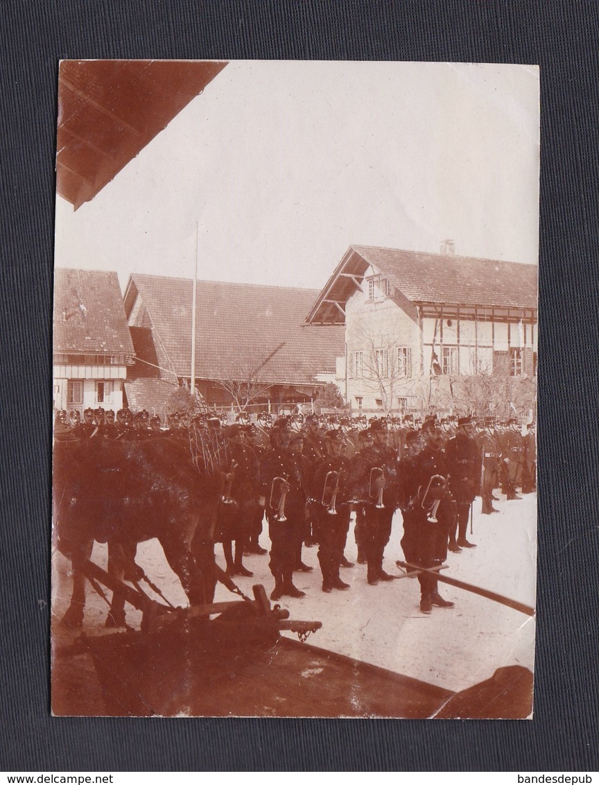 Photo Originale Guerre 14-18 Armée Suisse Les Premiers Clairons Du Détachement De Volontaires 1915 - Guerre, Militaire