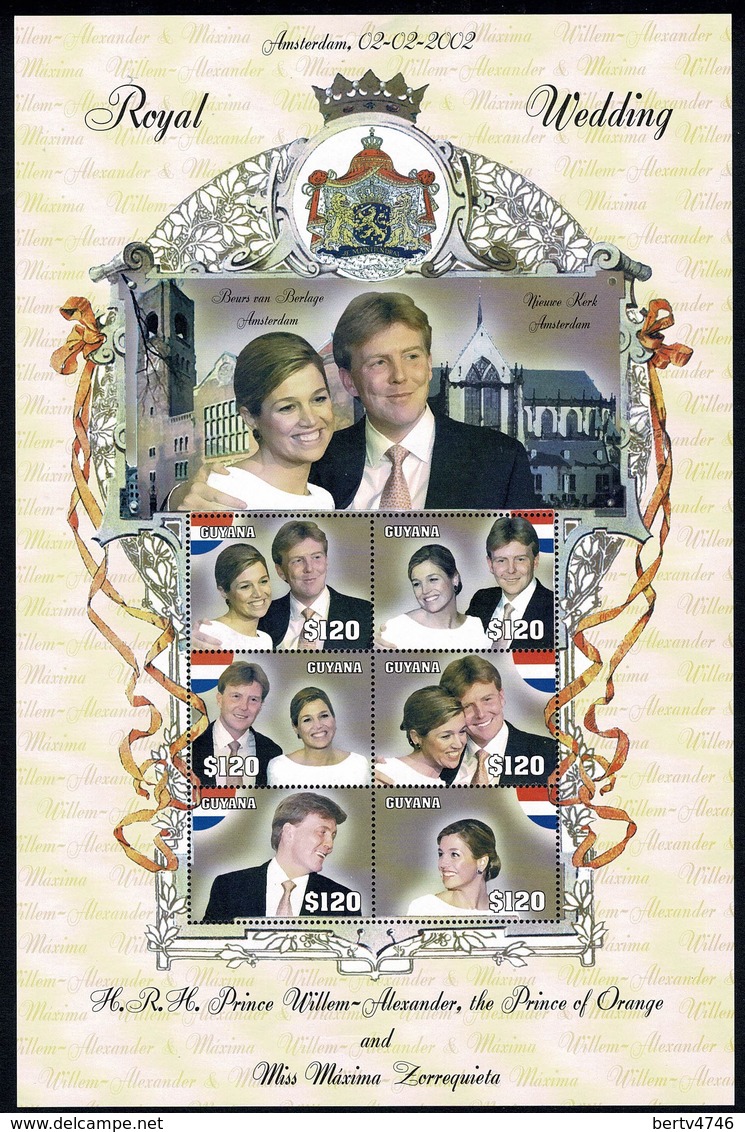 Guyana 2002 Sheet Mi 7342/47** MNH - Dutch Royal Wedding - Prince Willem Alexander / Miss Maxima Zorrequieta - Guyane (1966-...)