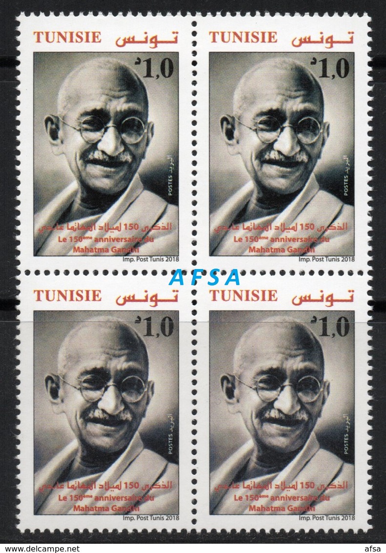 150th Anniversary Of Mahatma Gandhi (Block 4-Tunisia 2018) // 150ème Anniversaire Du Mahatma Gandhi (Bloc De 4) - Mahatma Gandhi