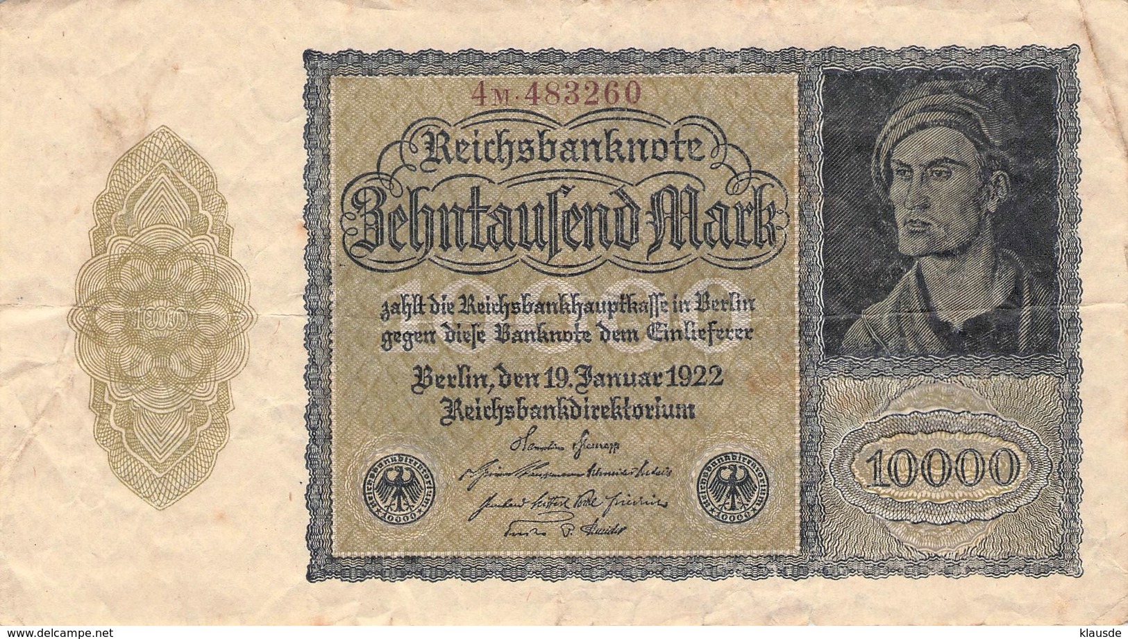 10.000 Mark Reichsbanknote VG/G (IV) - 10000 Mark