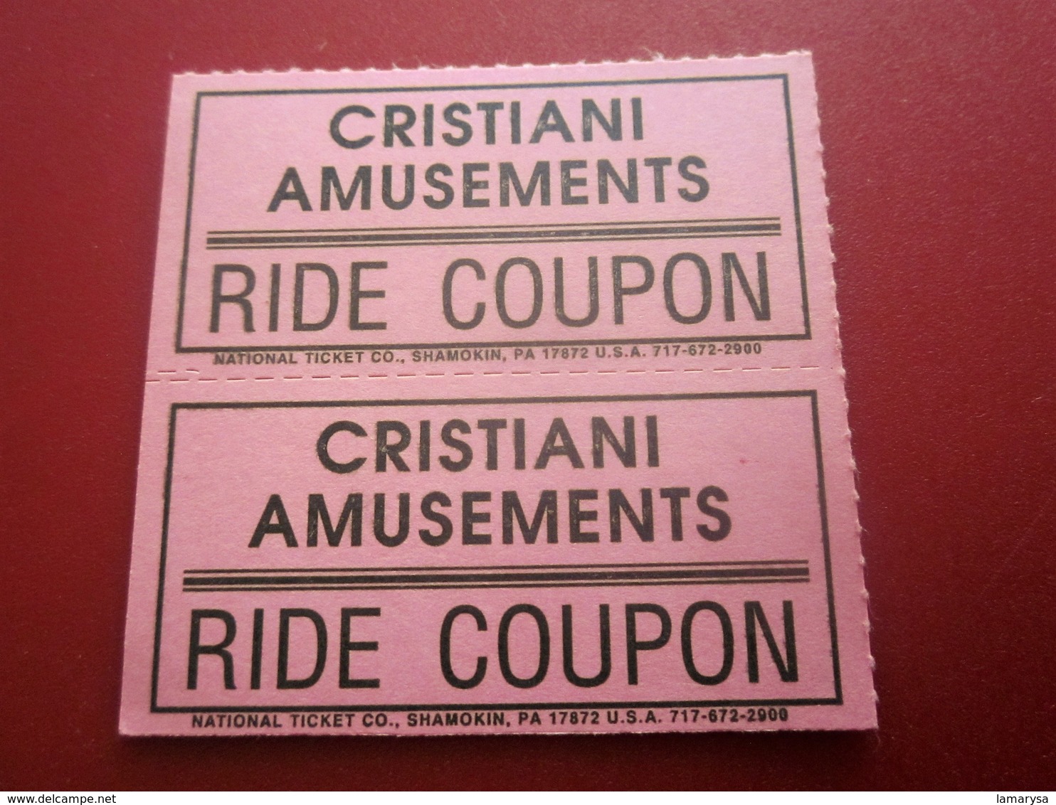 SHAMOKIN Shamokin PA CHRISTIANI AMUSEMENTS RIDE COUPON  Ticket Single  Billet Ticket PENSILVANIE USA - Tickets - Vouchers