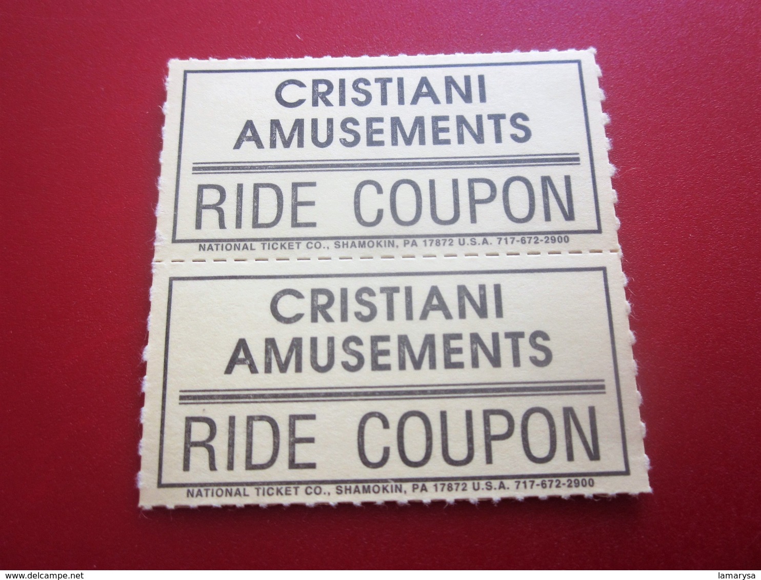 SHAMOKIN Shamokin PA CHRISTIANI AMUSEMENTS RIDE COUPON  Ticket Single  Billet Ticket PENSILVANIE USA - Tickets - Vouchers