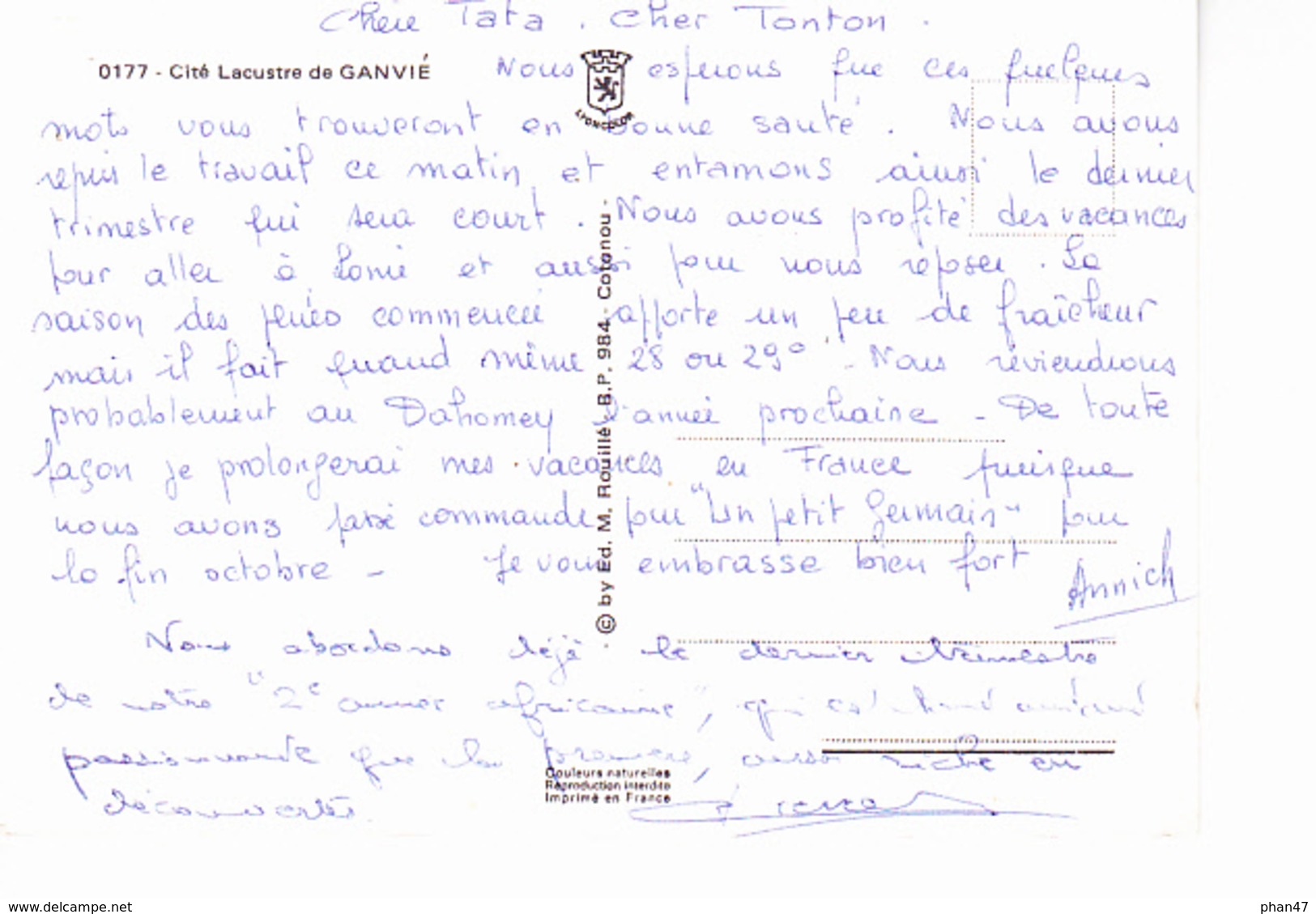 République Populaire Du Bénin, Cité Lacustre De GANVIEn Cases, Ed. Rouillé 1990 Environ - Benin