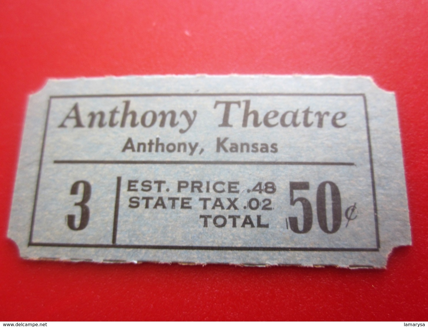 ANTHONY THEATRE  Ticket Single  Billet Ticket KANSAS  USA - Tickets - Vouchers