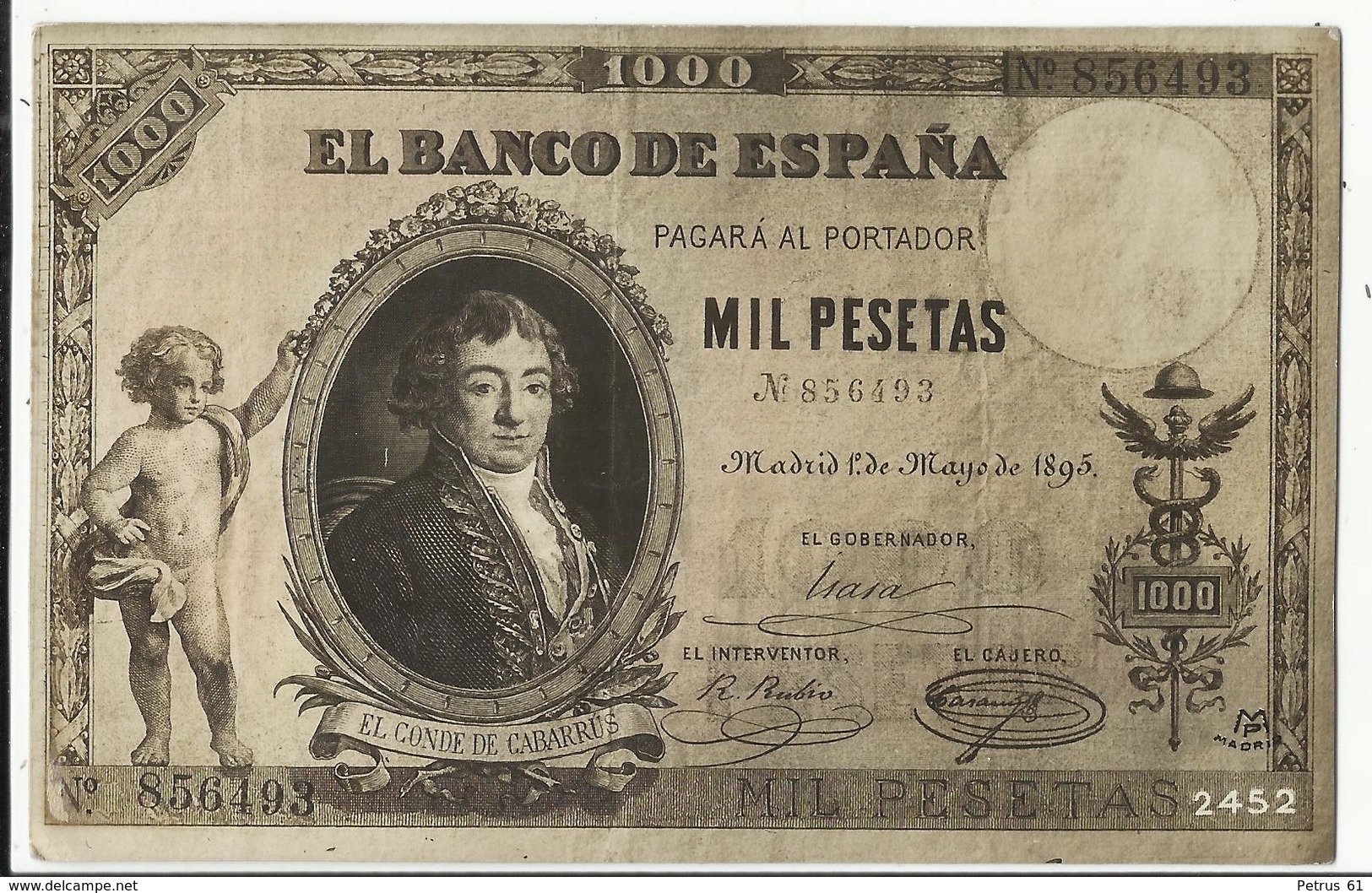 Carte Postale Représentation Monnaie - Mil PESETAS - EL BANCO DE ESPANA - 1909 - Monnaies (représentations)