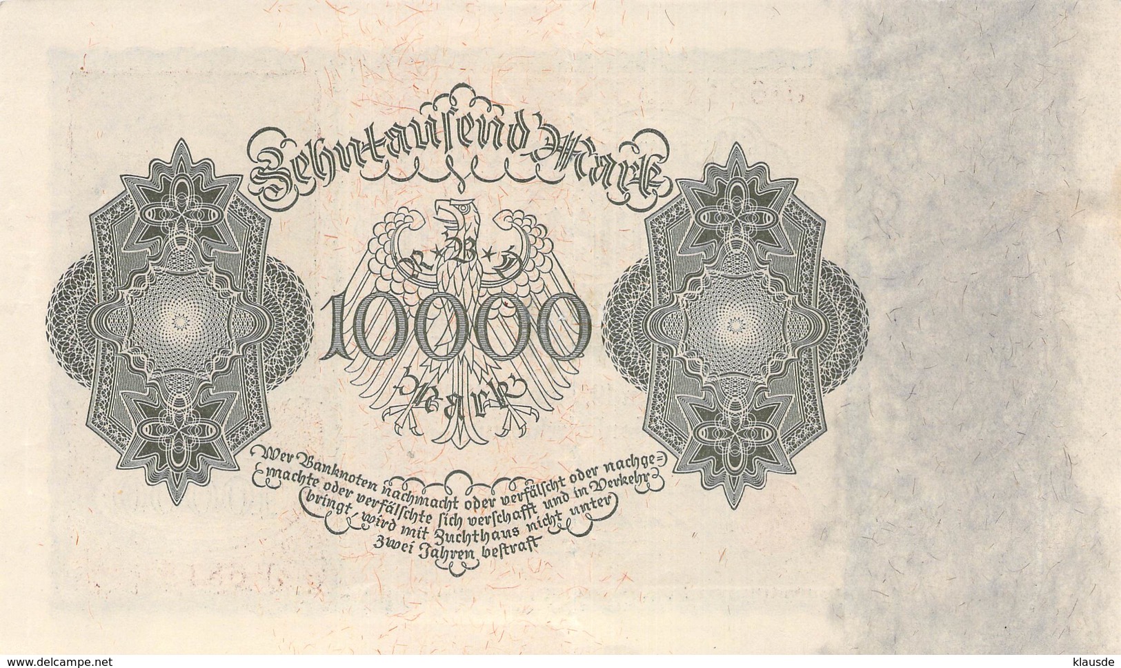 10.000 Mark Reichsbanknote VF/F (III) (Großformat) - 10000 Mark