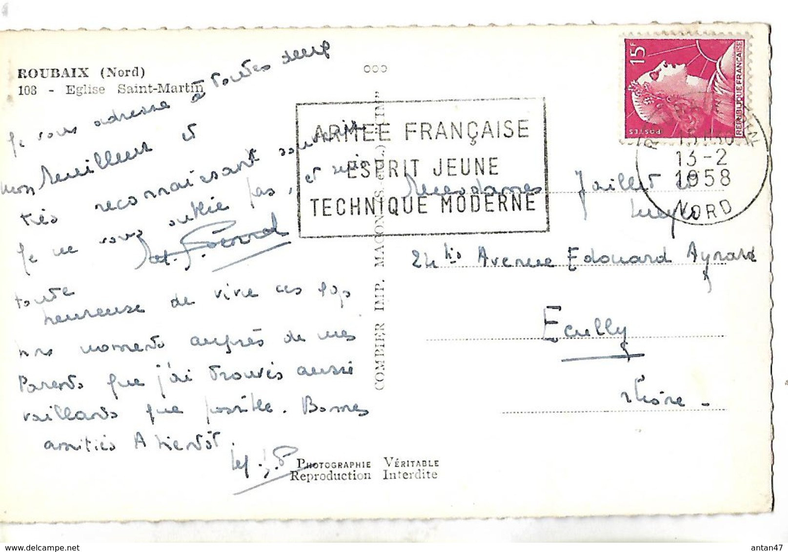 Carte Photo 1958 / 59 ROUBAIX / Eglise St Martin / Place / Voitures Citroen ; Renault, Peugeot, Simca - Roubaix