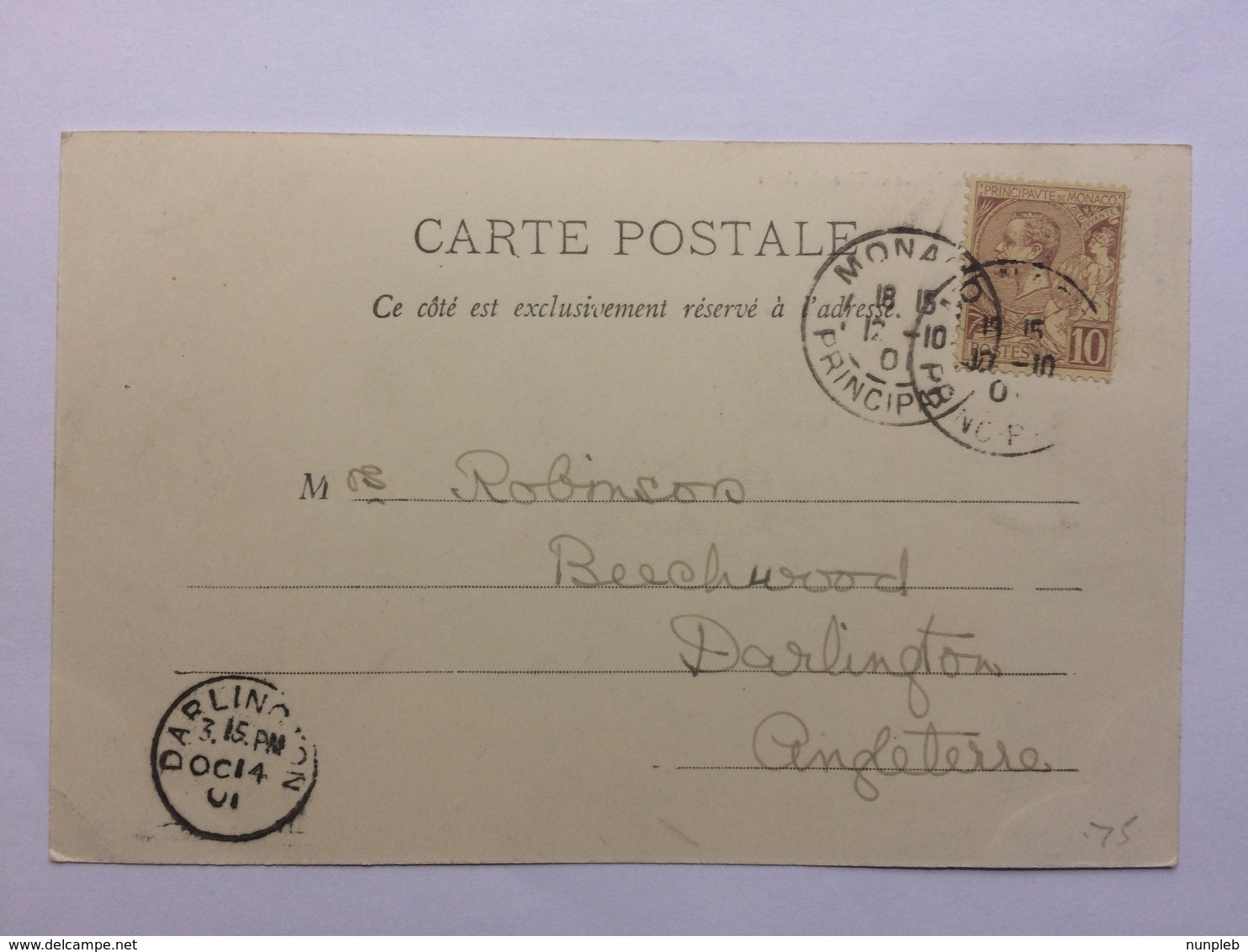 MONACO - 1901 Postcard Of Prince`s Palace Sent To England With 10 Centimes Rate - Covers & Documents