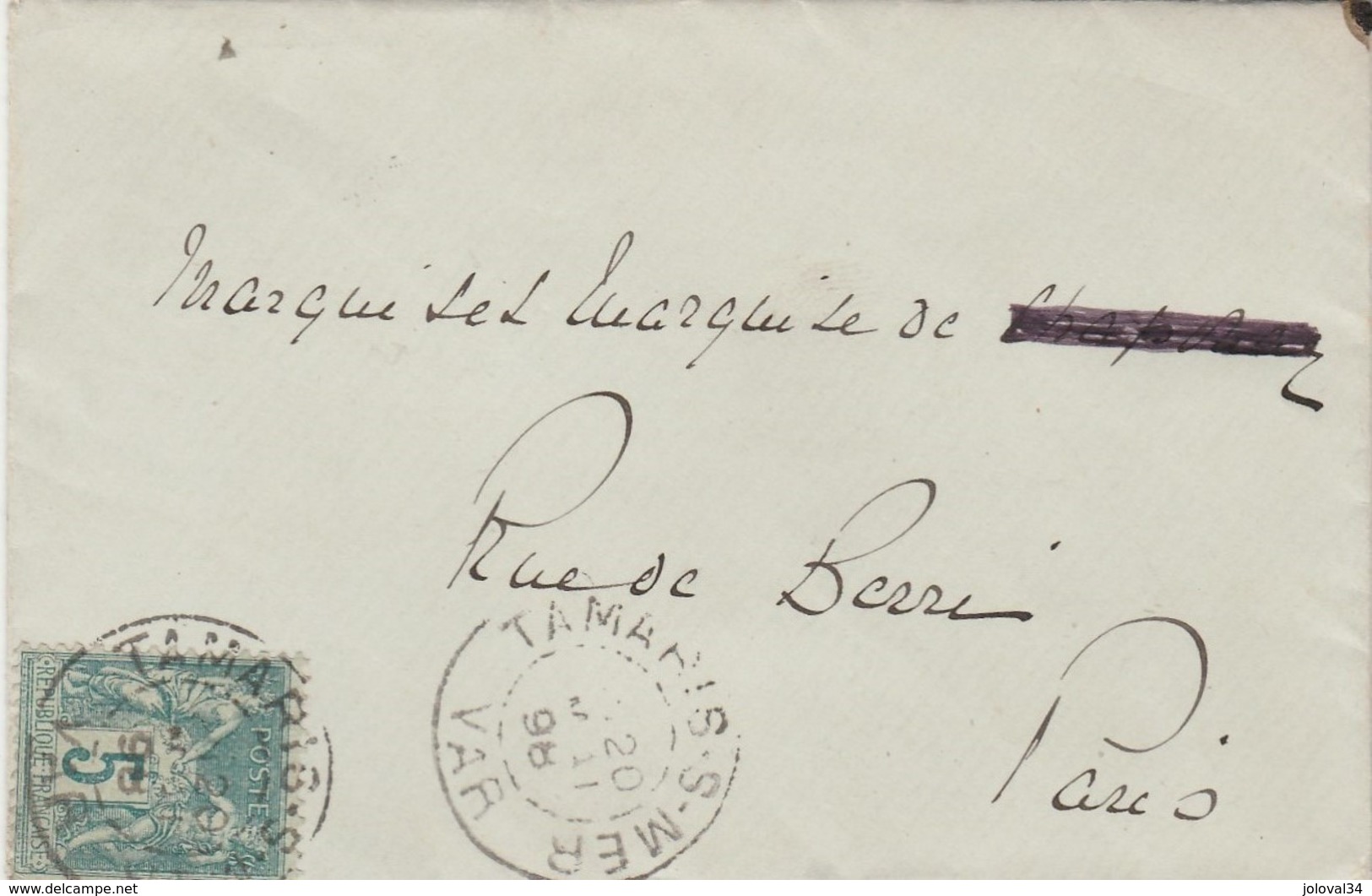 Yvert 75 Sage Lettre LSC TAMARIS Sur Mer Var 20/6/1898 à Paris - 1877-1920: Periodo Semi Moderno