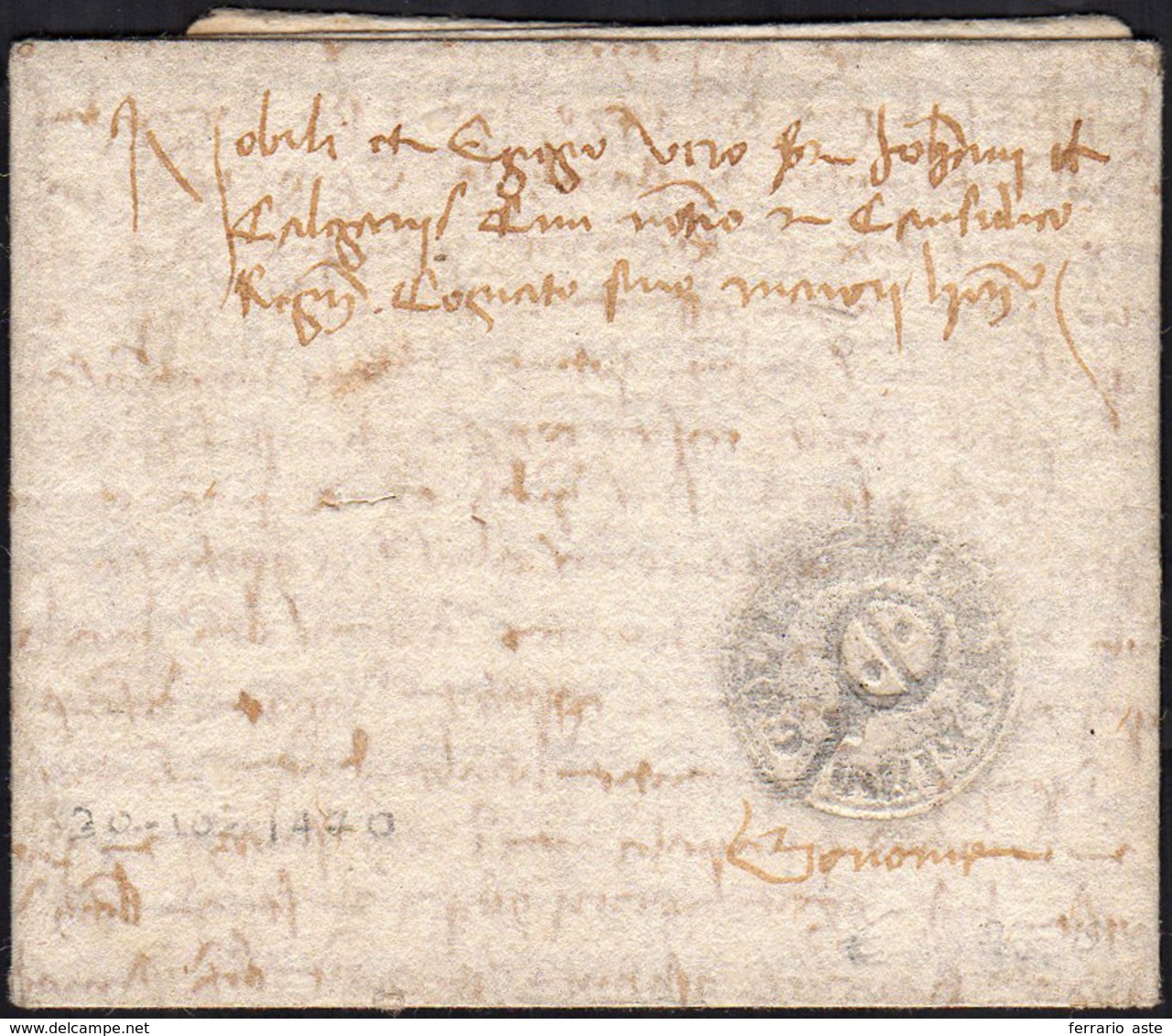 1470 - Lettera Completa Di Testo Del 30/10/1470 Con Bel Sigillo A Secco Sul Fronte. Rara!... - 1. ...-1850 Prephilately