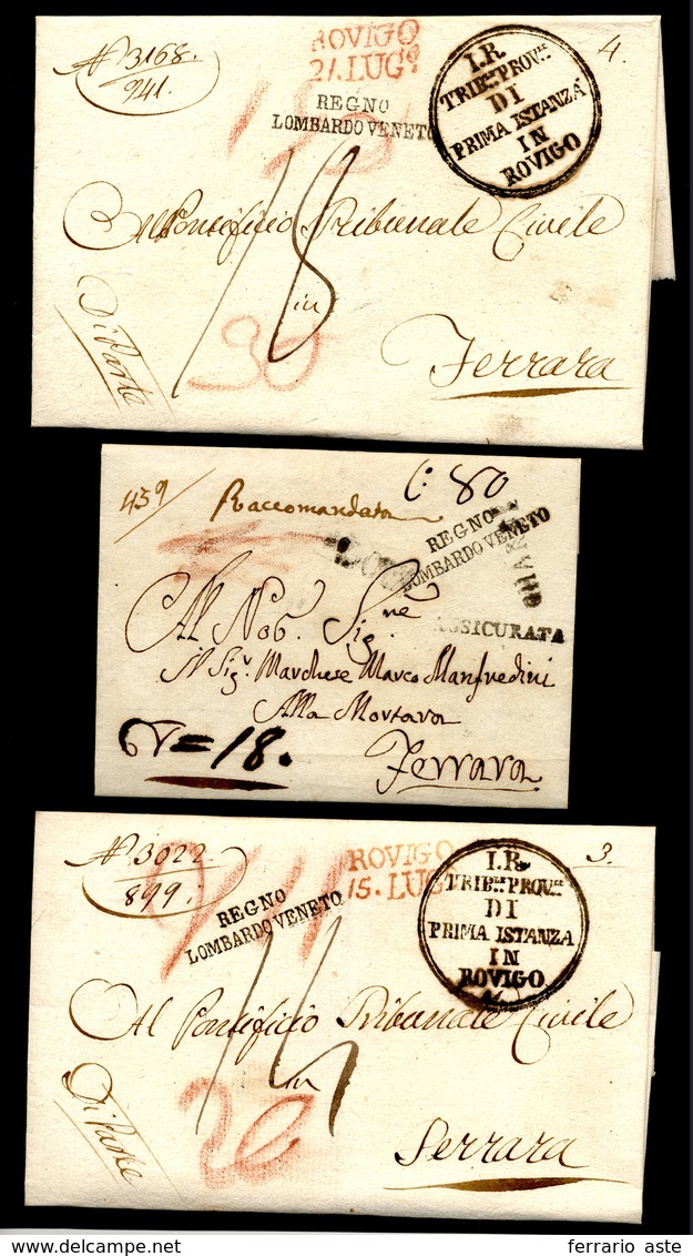 1820/40 Ca - Tre Sovracoperte Di Lettere Raccomandate, Tutte Indirizzate A Ferrara, Con Varietà Di T... - Lombardy-Venetia