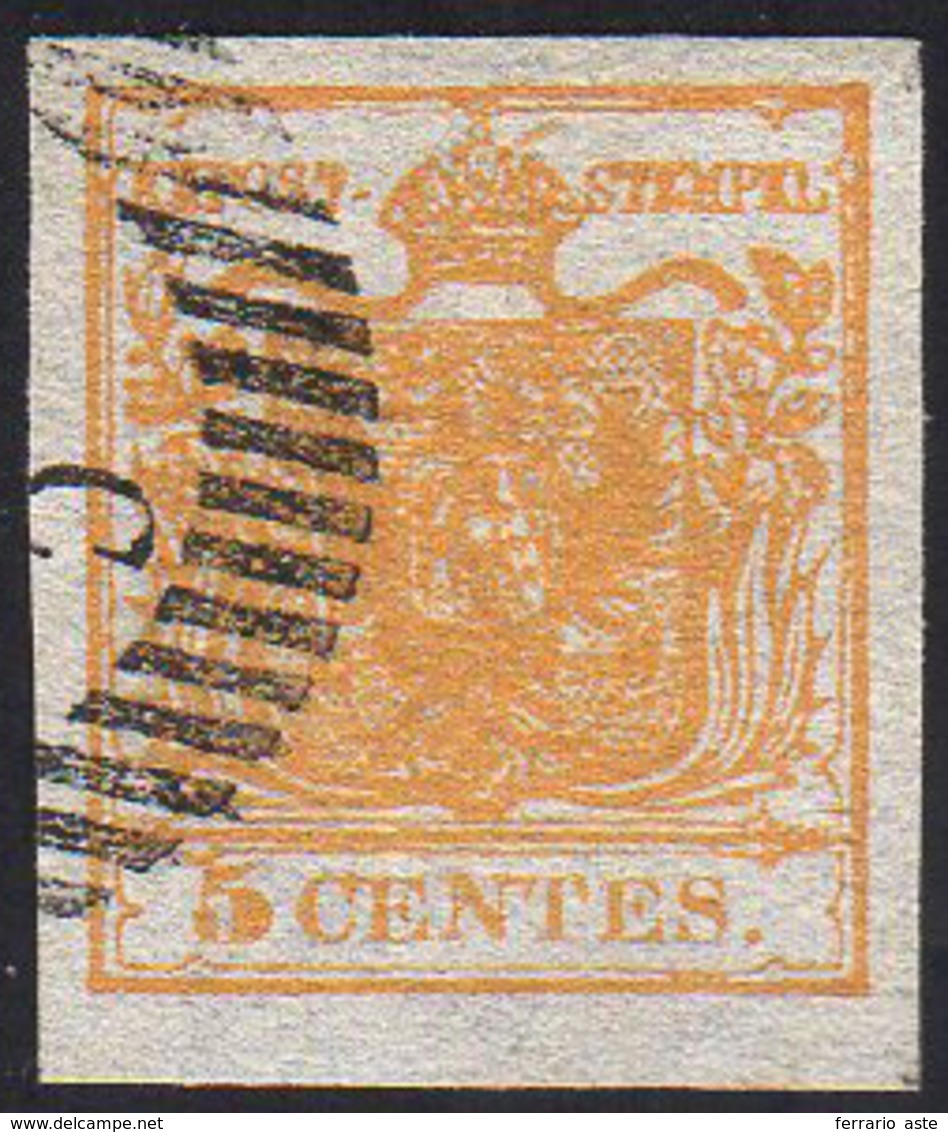 1850 - 5 Cent. Arancio, Carta A Mano Sottile (1h), Perfetto, Usato. Bello! A.Diena.... - Lombardo-Vénétie