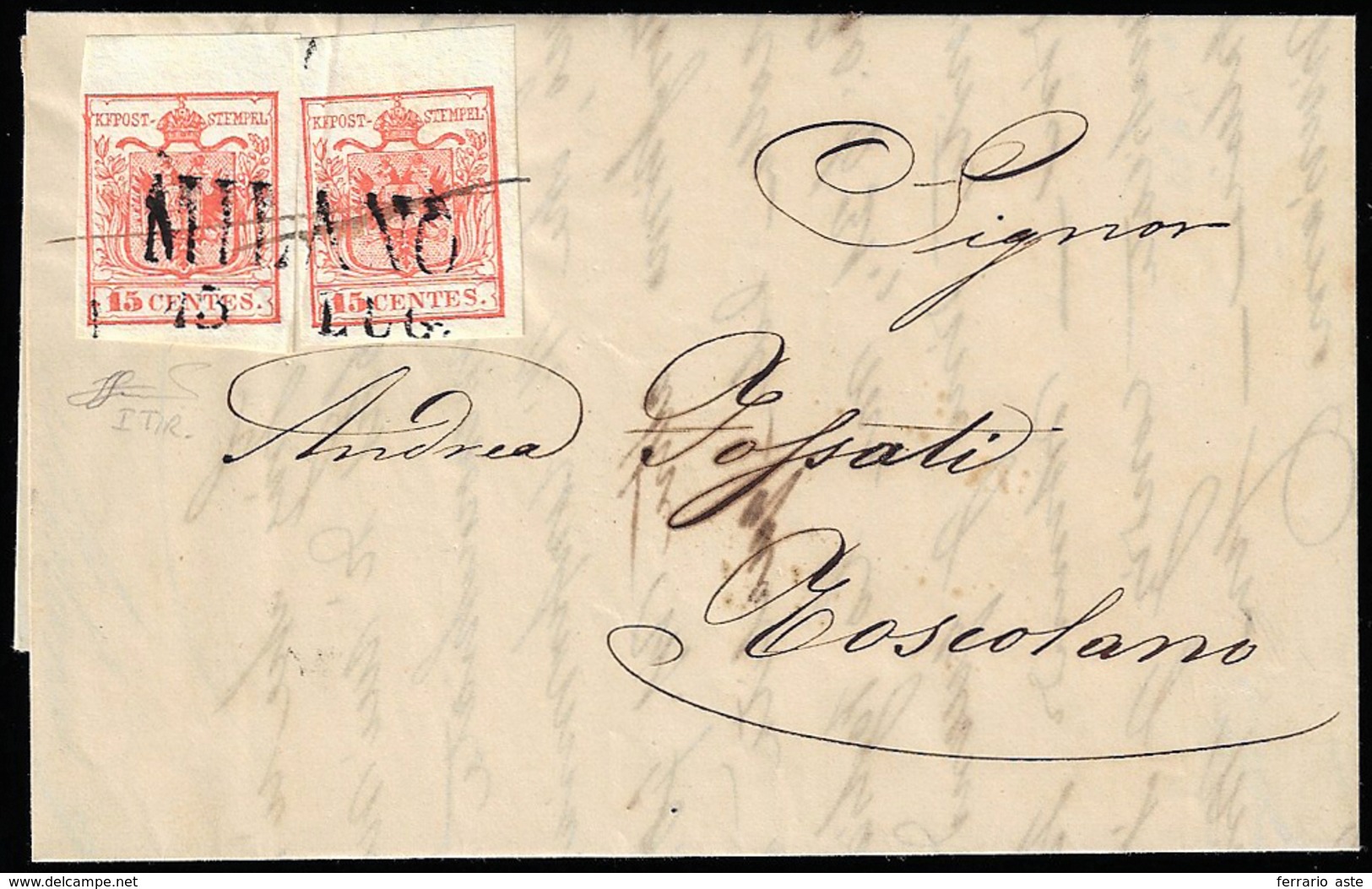 1850 - 15 Cent. Rosso Carminio, I Tiratura (3b), Due Esemplari, Entrambi Bordo Di Foglio, Perfetti, ... - Lombardo-Vénétie