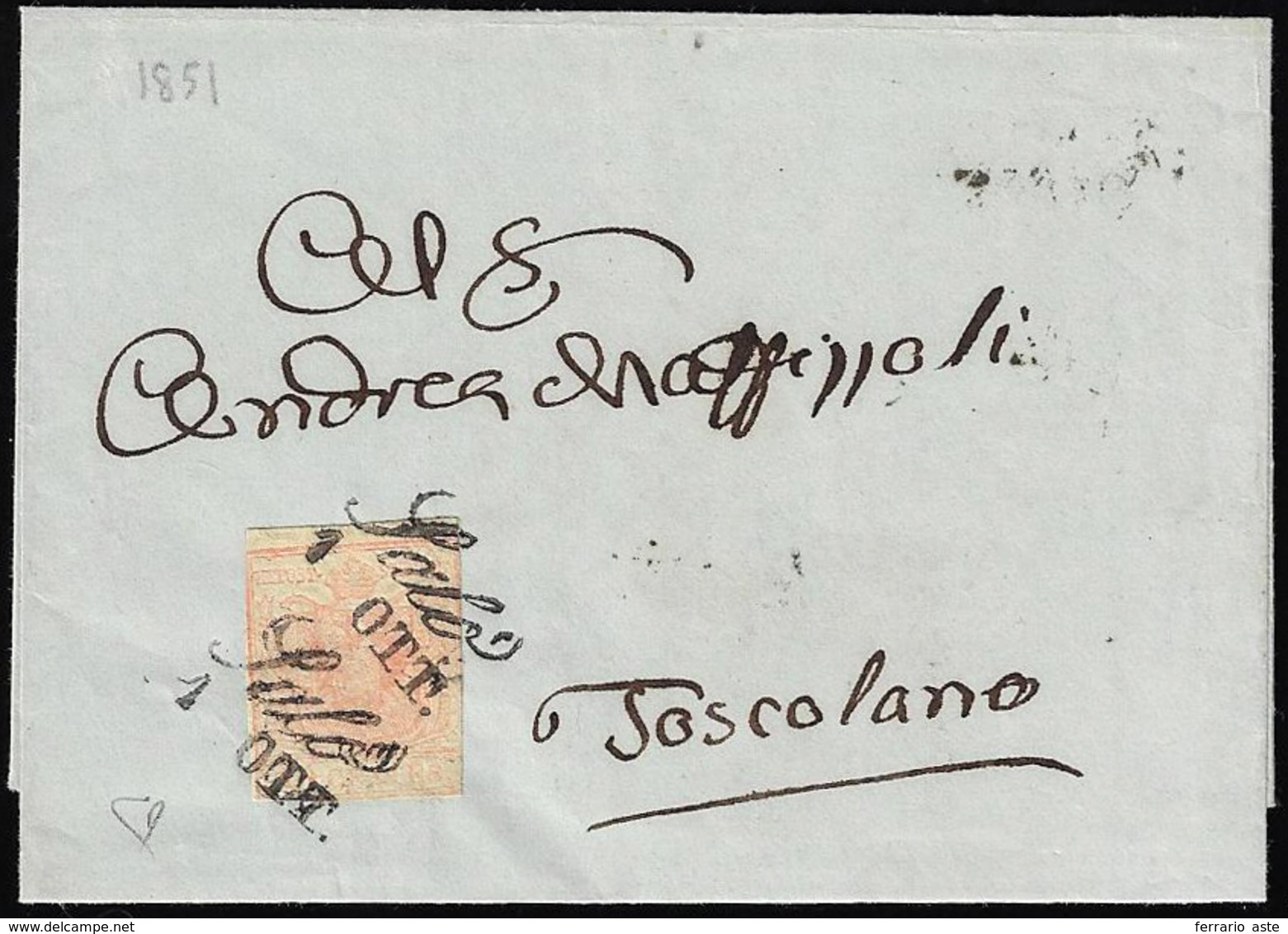 1851 - 15 Cent. Rosa, II Tipo, Carta A Mano (5), Ritagliato Lungo I Margini "lilliput" Riutilizzato ... - Lombardo-Vénétie