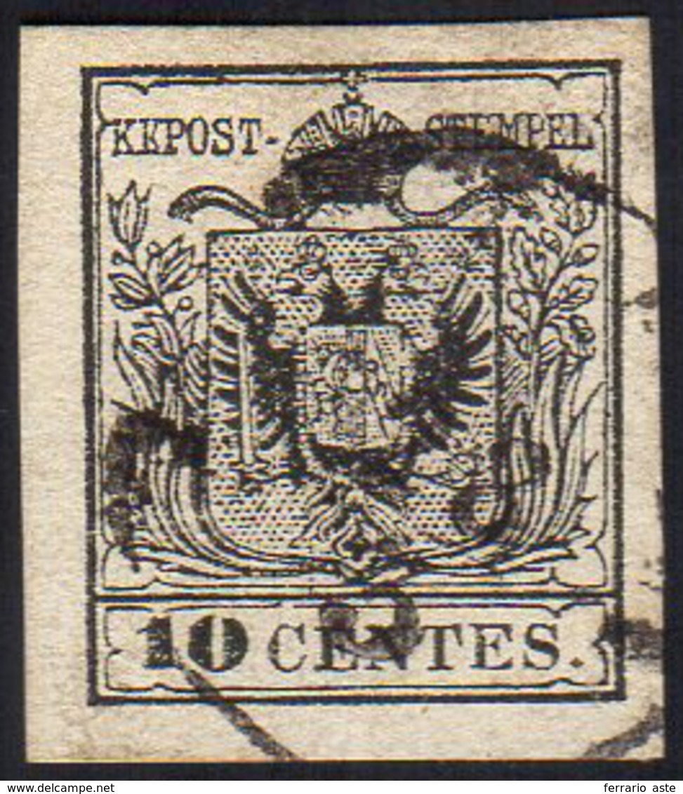 1857 - 10 Cent. Nero, Carta A Macchina (19), Perfetto, Usato. G.Oliva, Ferrario.... - Lombardo-Vénétie