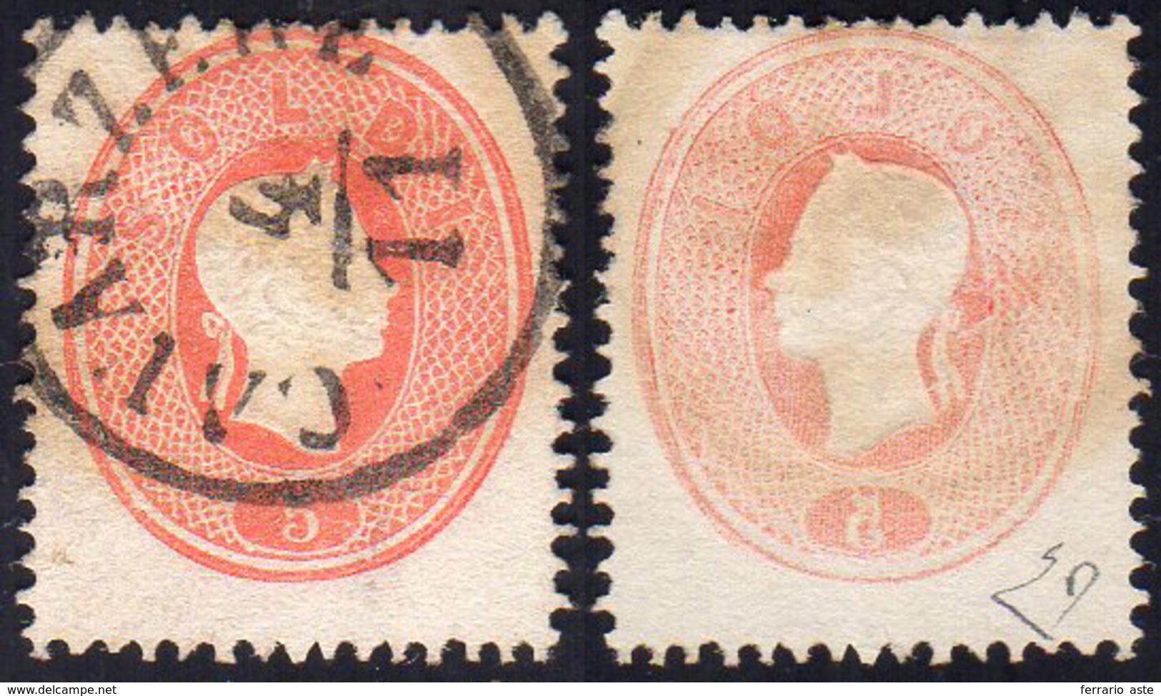 1861 - 5 Soldi Rosso, Decalco Completo (33d), Perfetto, Usato A Cavarzere 4/11.... - Lombardo-Vénétie