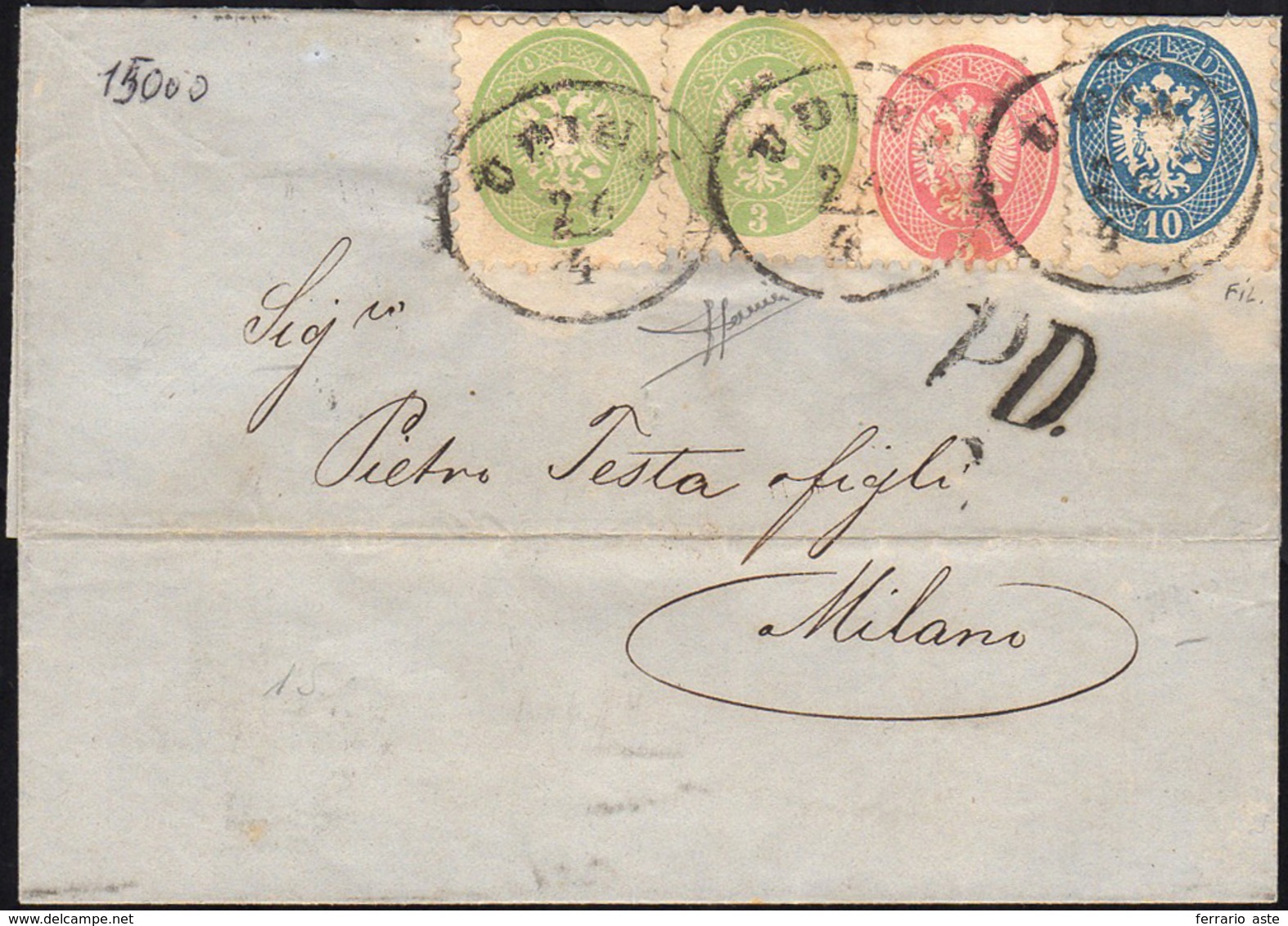 1866 - 3 Soldi Verde, Due Esemplari, Uno Con Difetto In Un Angolo, 5 Soldi Rosa, 10 Soldi Azzurro, C... - Lombardo-Vénétie