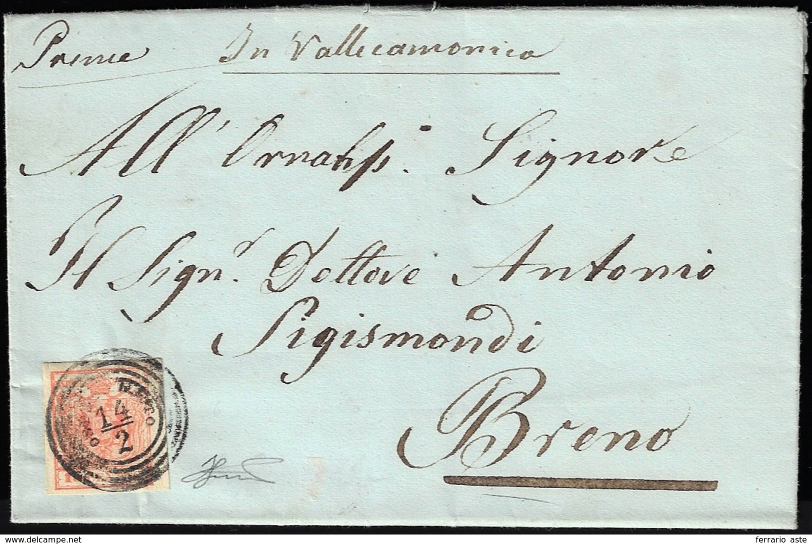 OSPEDALETTO, C4 Punti 7 - 15 Cent. (20), Perfetto, Su Lettera Del 14/2/1857 Per Breno. Ferrario.... - Lombardo-Vénétie