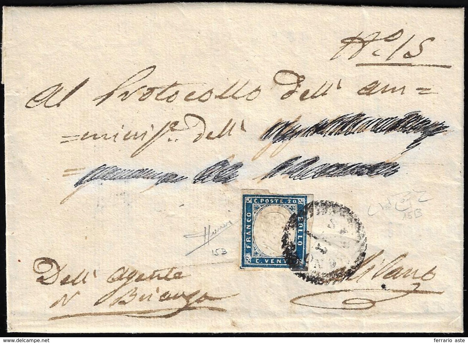 SEREGNO, LO Punti 9 - 20 Cent. (Sardegna 15B), Perfetto, Su Lettera Del 22/1/1860 A Milano. Sorani, ... - Lombardo-Vénétie