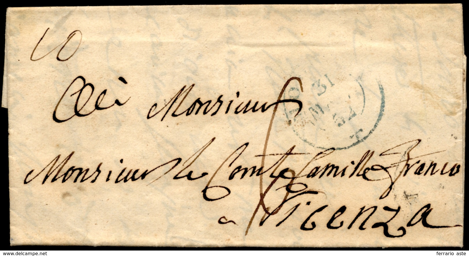 1852 - Lettera Non Affrancata Da Modena 31/5/1852 A Vicenza, Tassata 6 Carantani. Interessante E Rar... - Modène